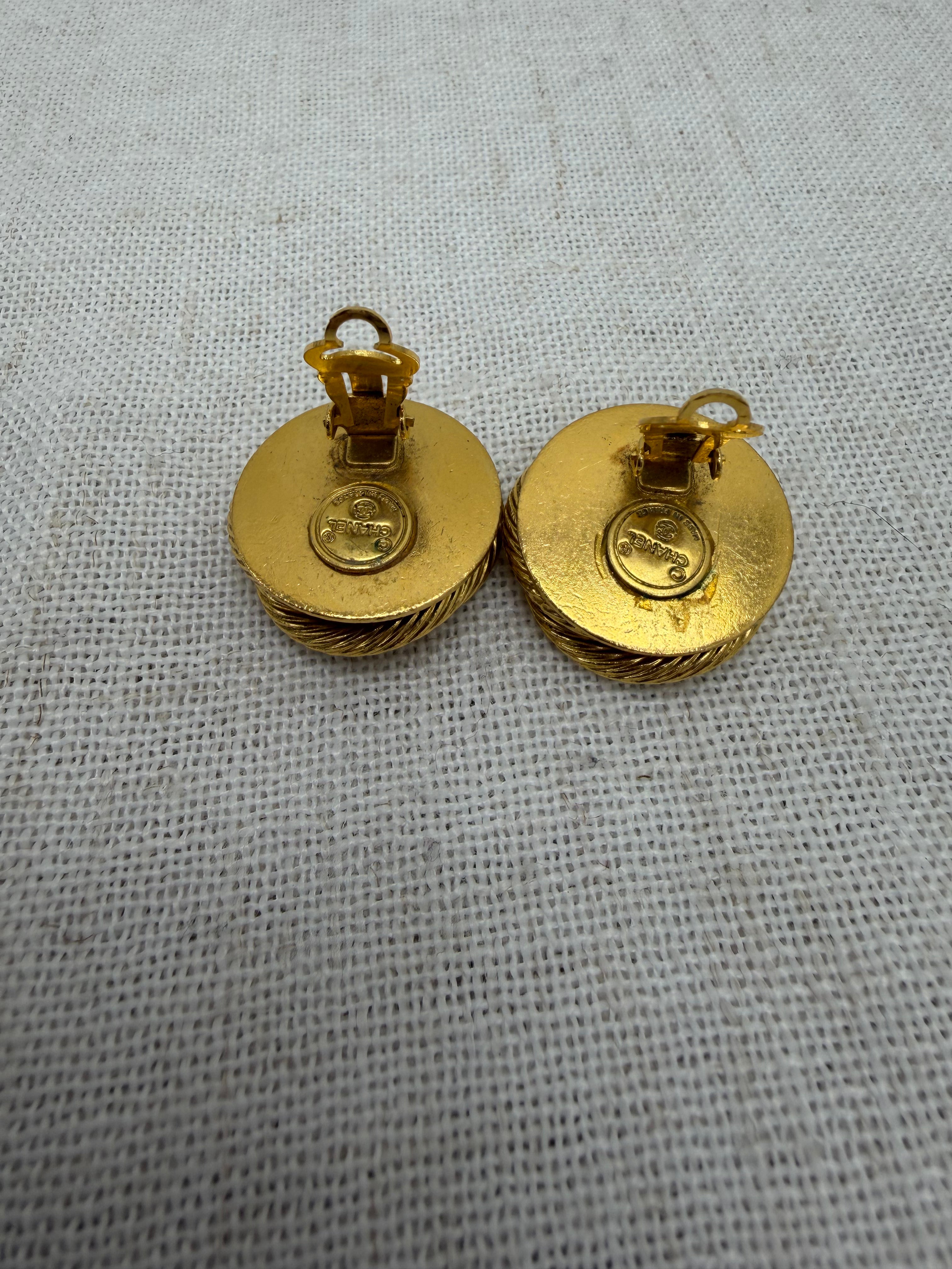 Chanel Vintage Gold Tone Faux Pearl Nested Clip On Earrings