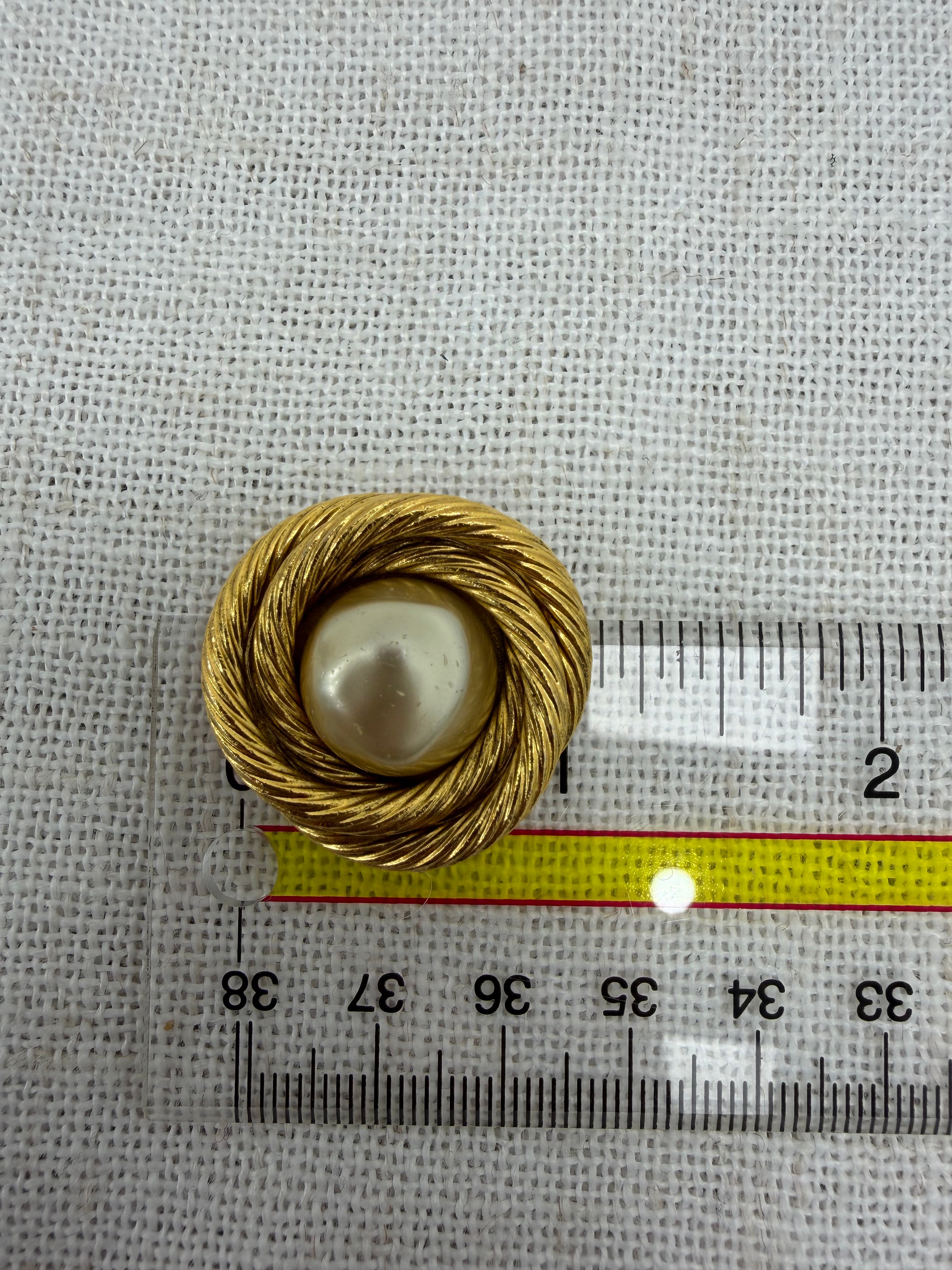 Chanel Vintage Gold Tone Faux Pearl Nested Clip On Earrings