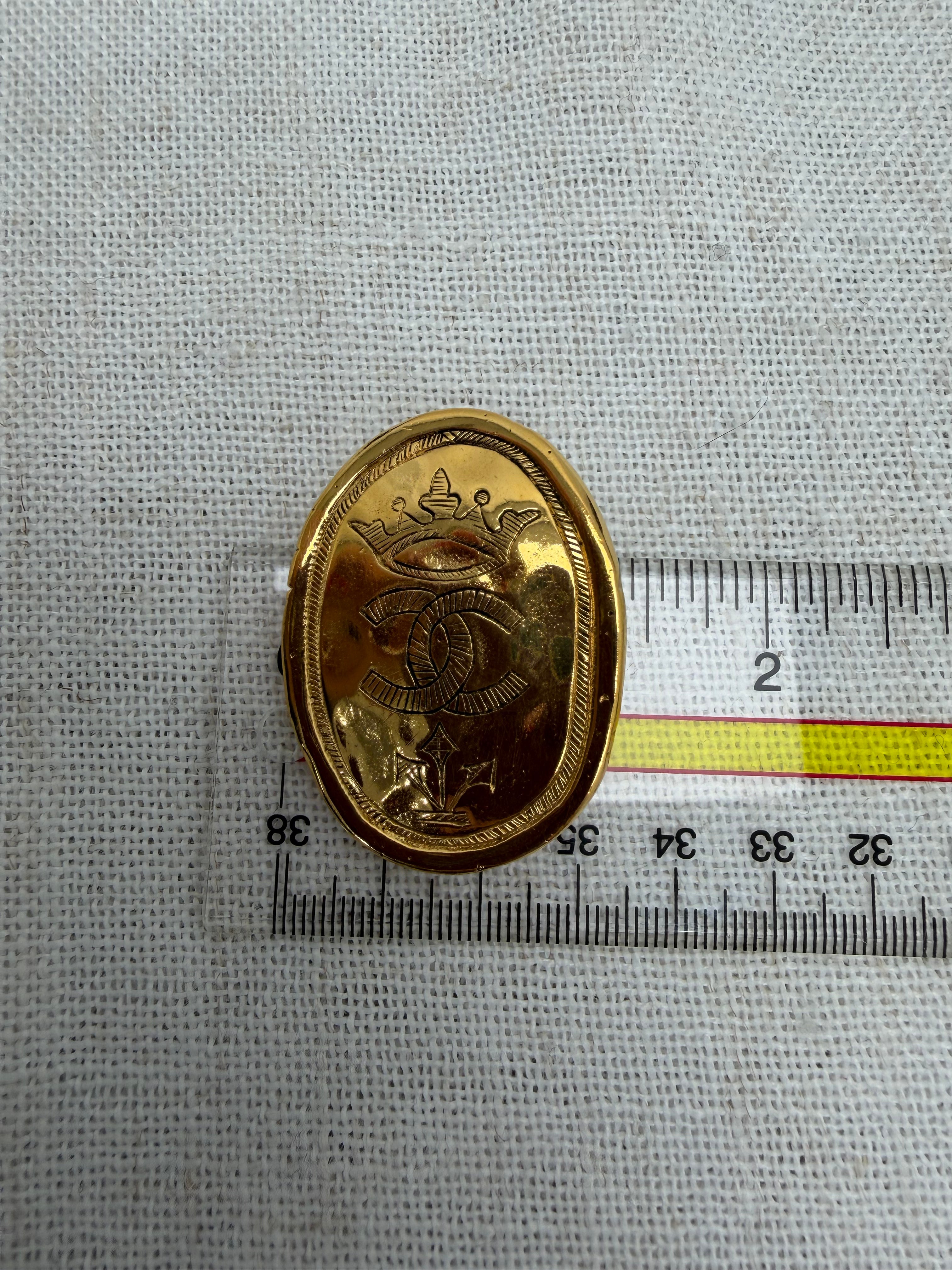 Chanel Vintage Gold Tone CC Crown Brooch