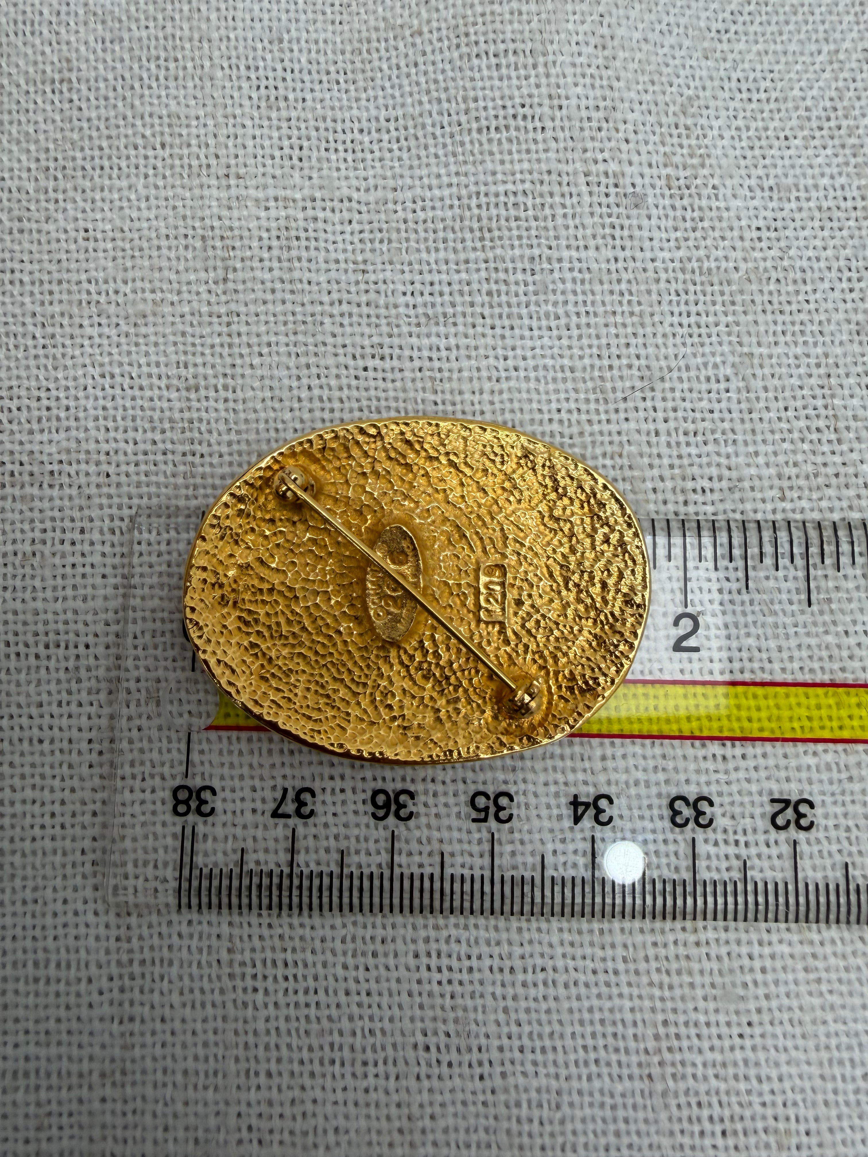 Chanel Vintage Gold Tone CC Crown Brooch