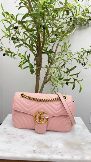 *DONS DROP* Gucci Pink Leather GG Marmont Small Shoulder Bag