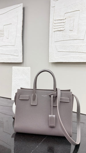 *DONS DROP* LIKE NEW - Saint Laurent YSL Grey Grained Leather Sac De Jour Baby Tote Bag