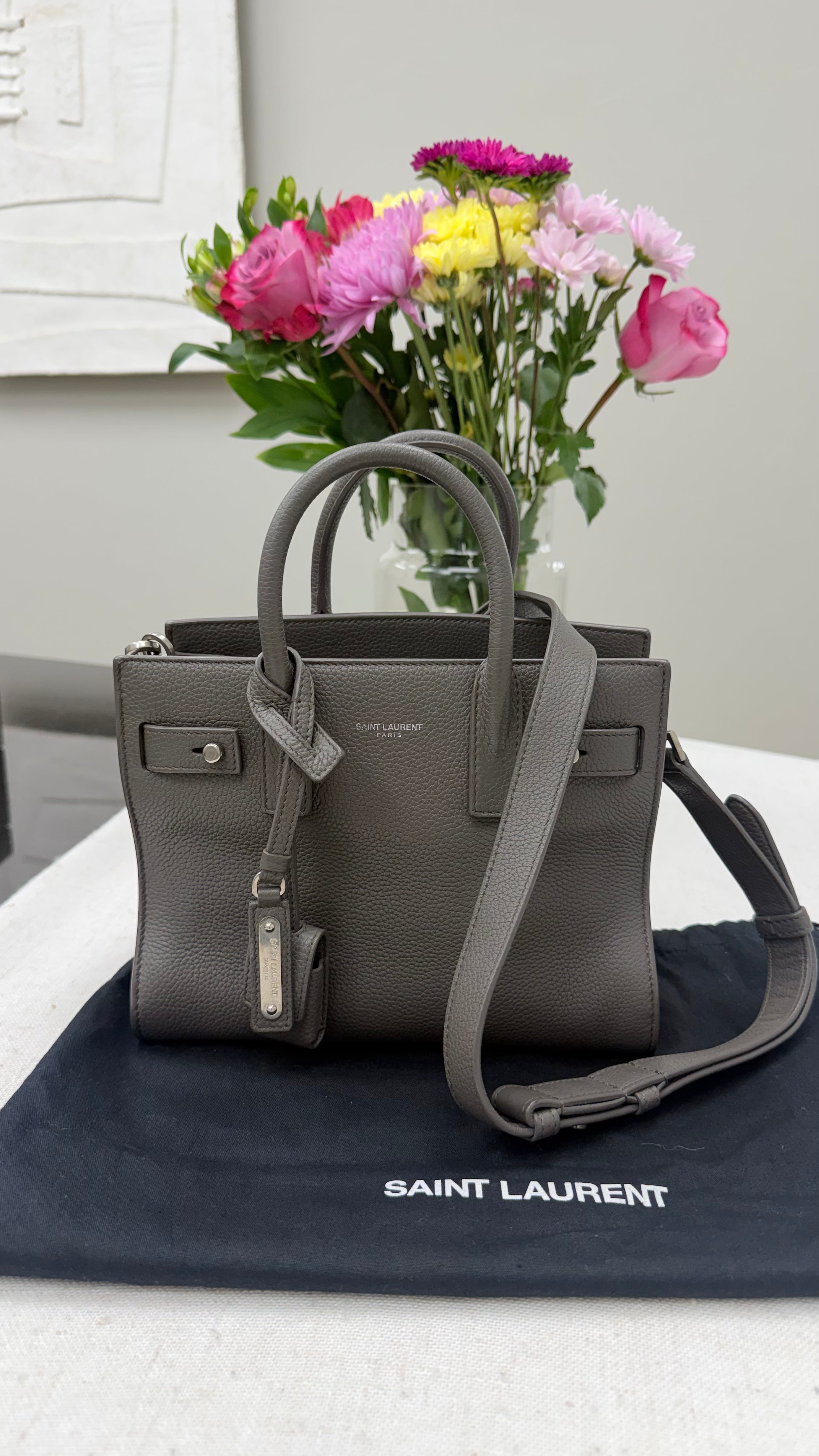 *DONS DROP* LIKE NEW - Saint Laurent YSL Grey Grained Leather Nano Sac De Jour Handbag