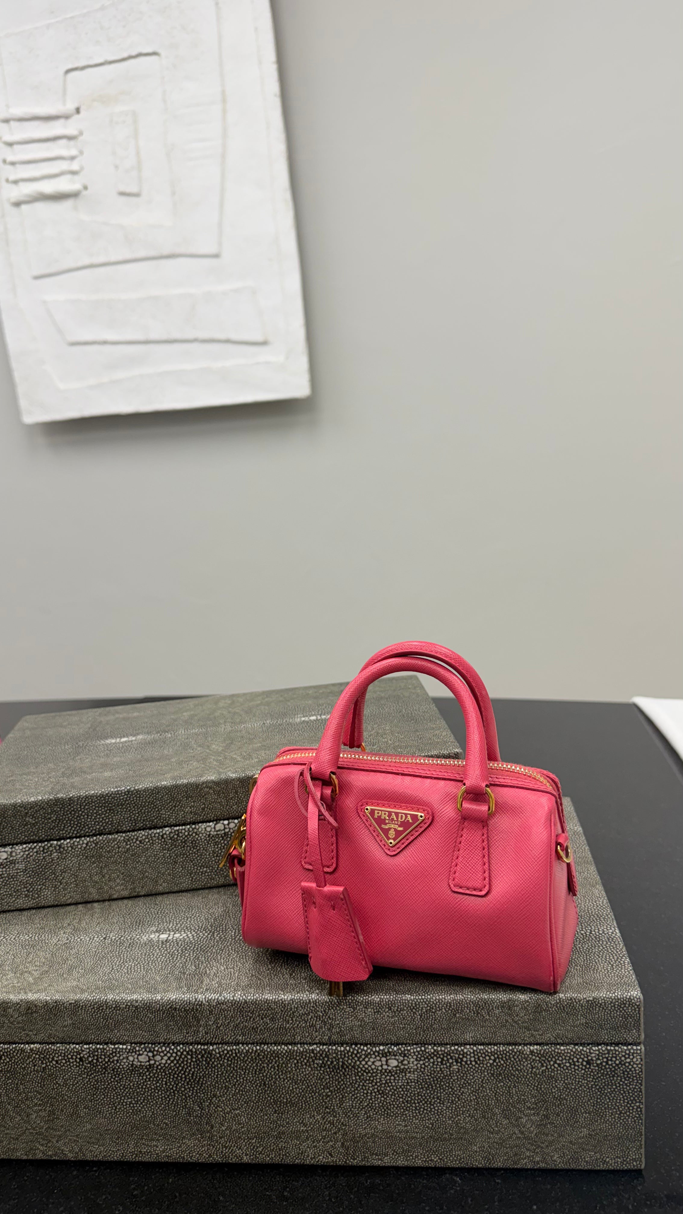 *DONS DROP* Prada Pink Saffiano Leather Lux Mini Convertible Boston Bag