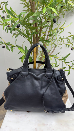 *DONS DROP* Burberry Black Leather Banner Tote Bag