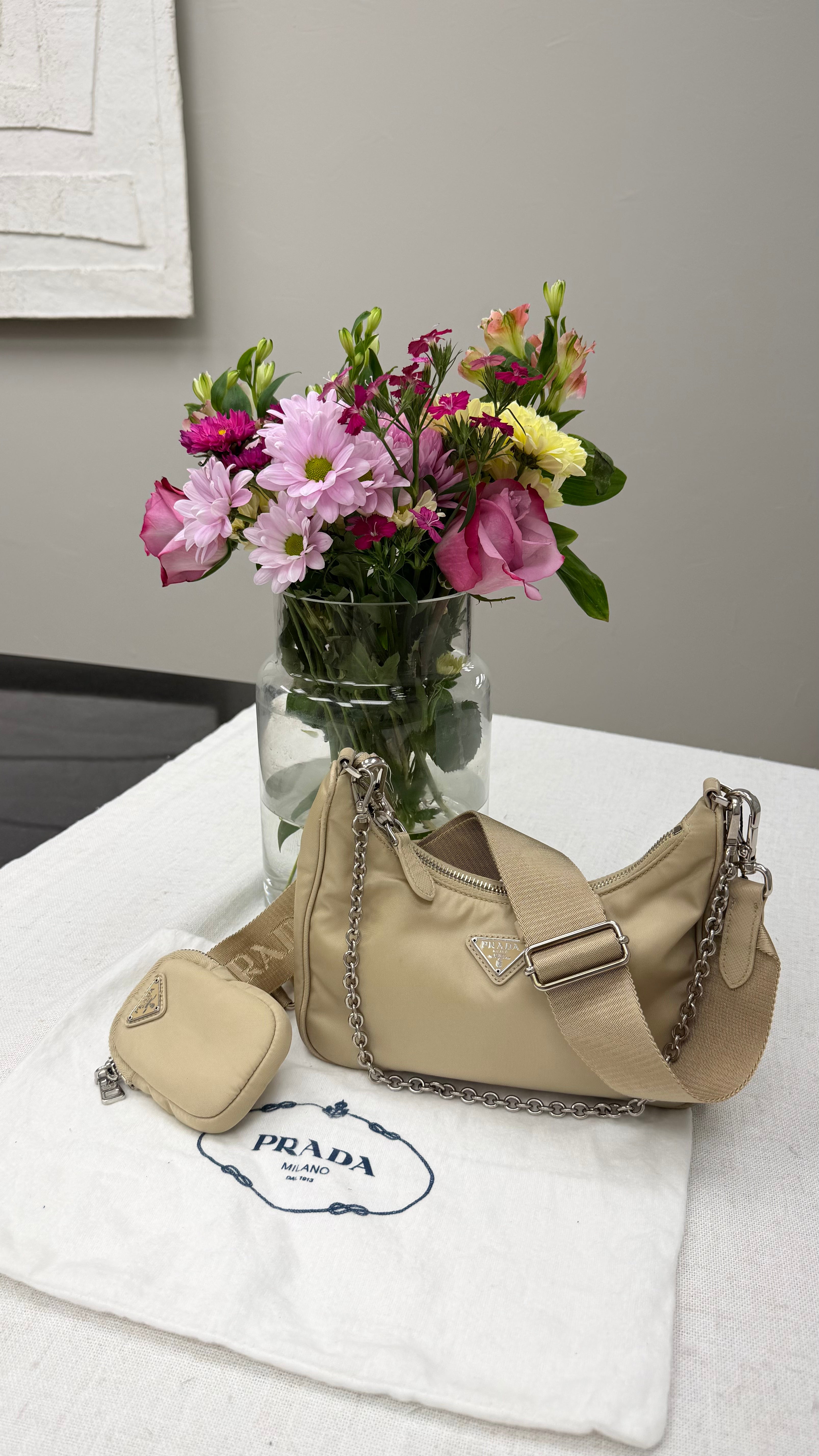 *DONS DROP* Prada Beige Nylon Re Edition 2005 Small Shoulder Bag