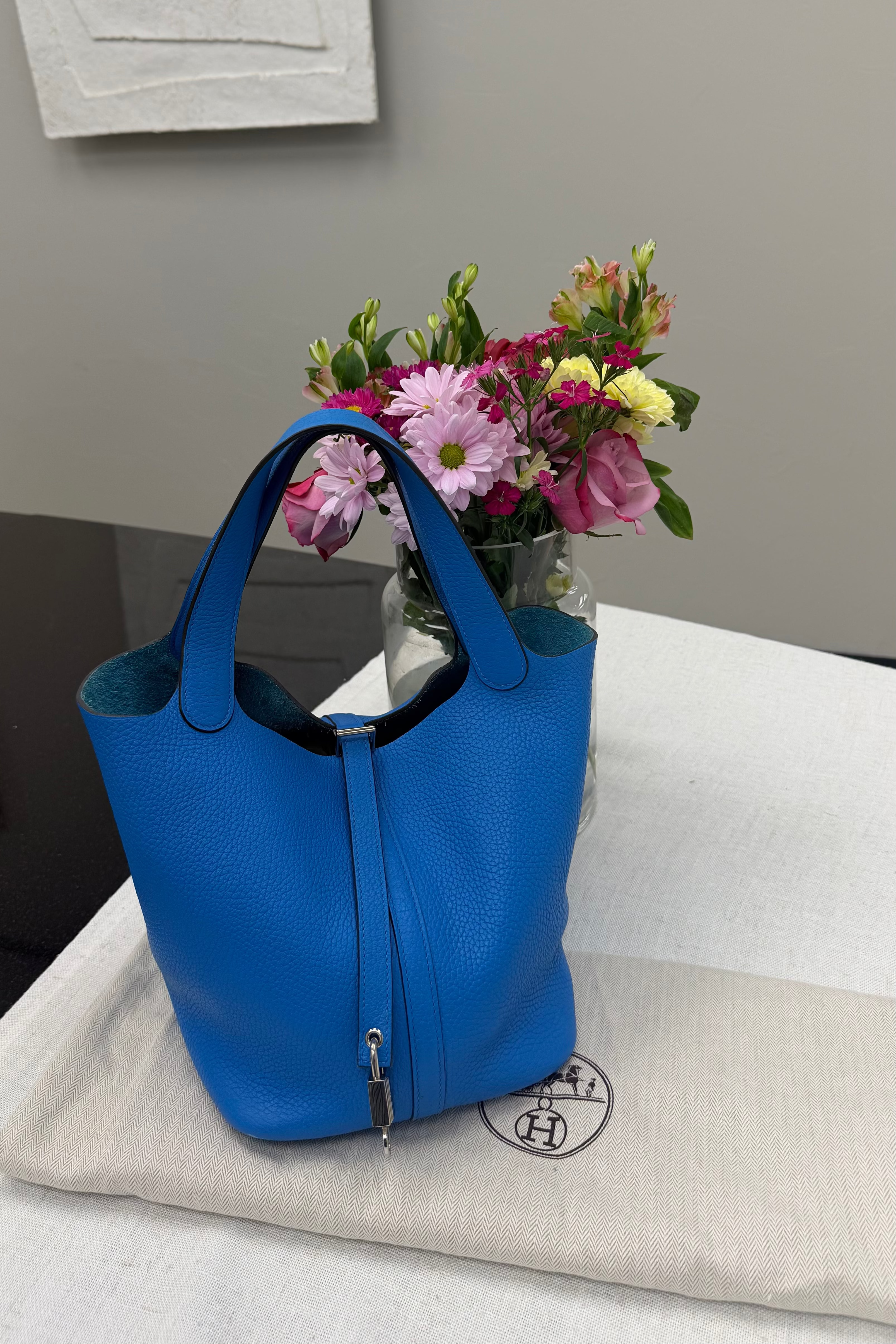 *DONS PRE DROP* Hermes Bright Blue Taurillon Clemence Leather Picotin 22 Handbag