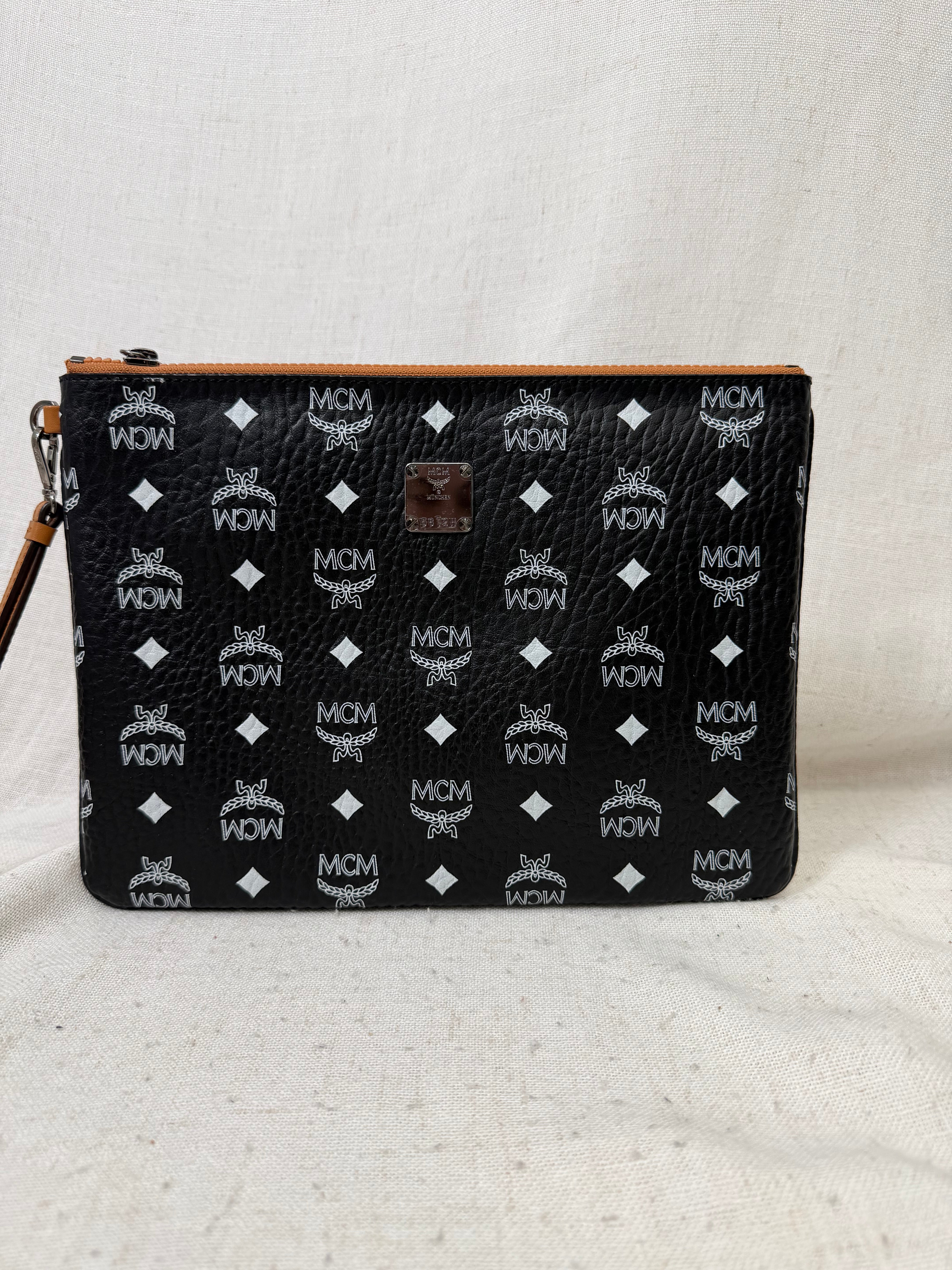 MCM Black Visetos Medium Wristlet