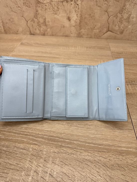 Chanel Light Blue Lambskin Chocolate Bar Compact Wallet