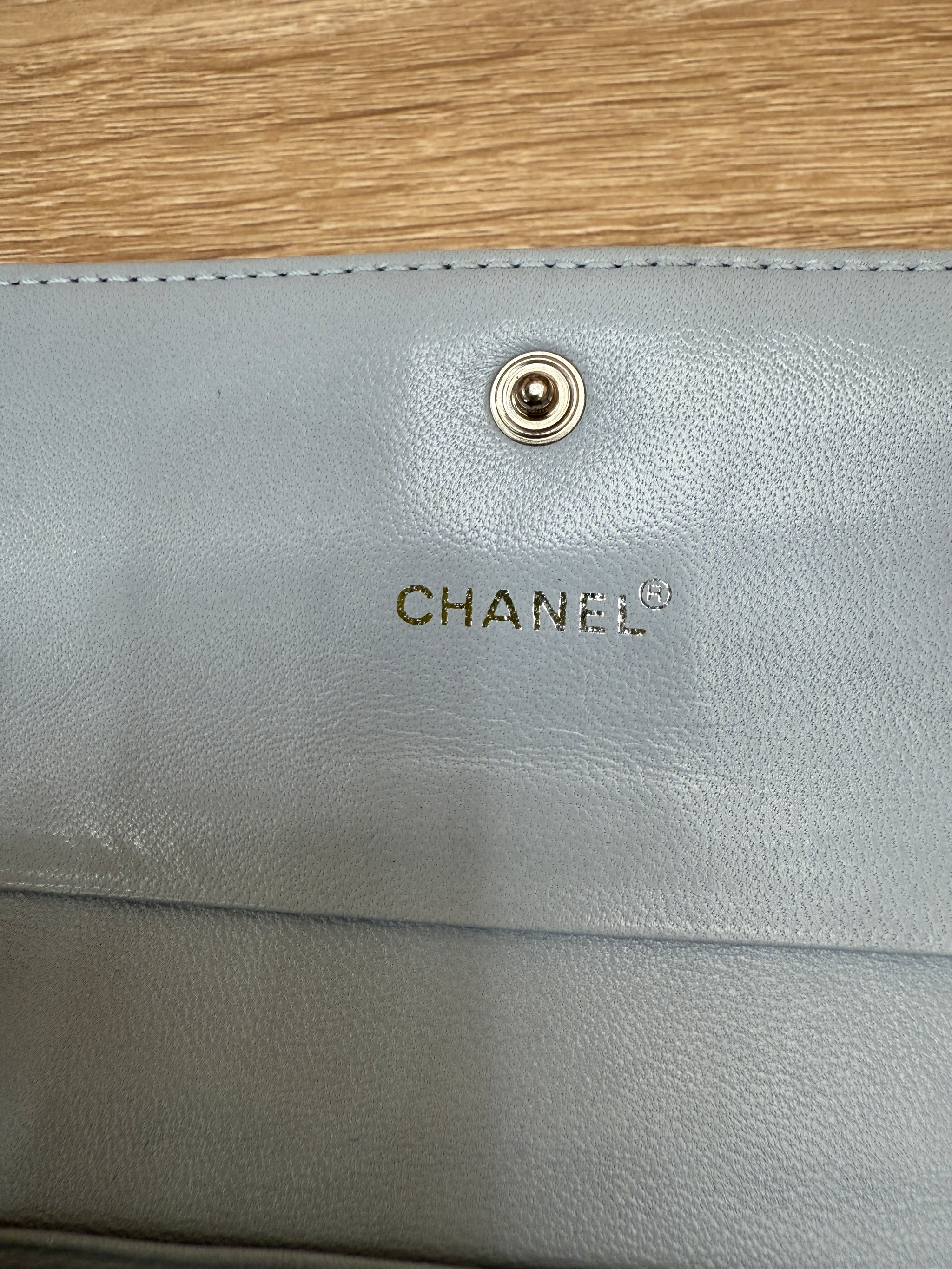 Chanel Light Blue Lambskin Chocolate Bar Compact Wallet