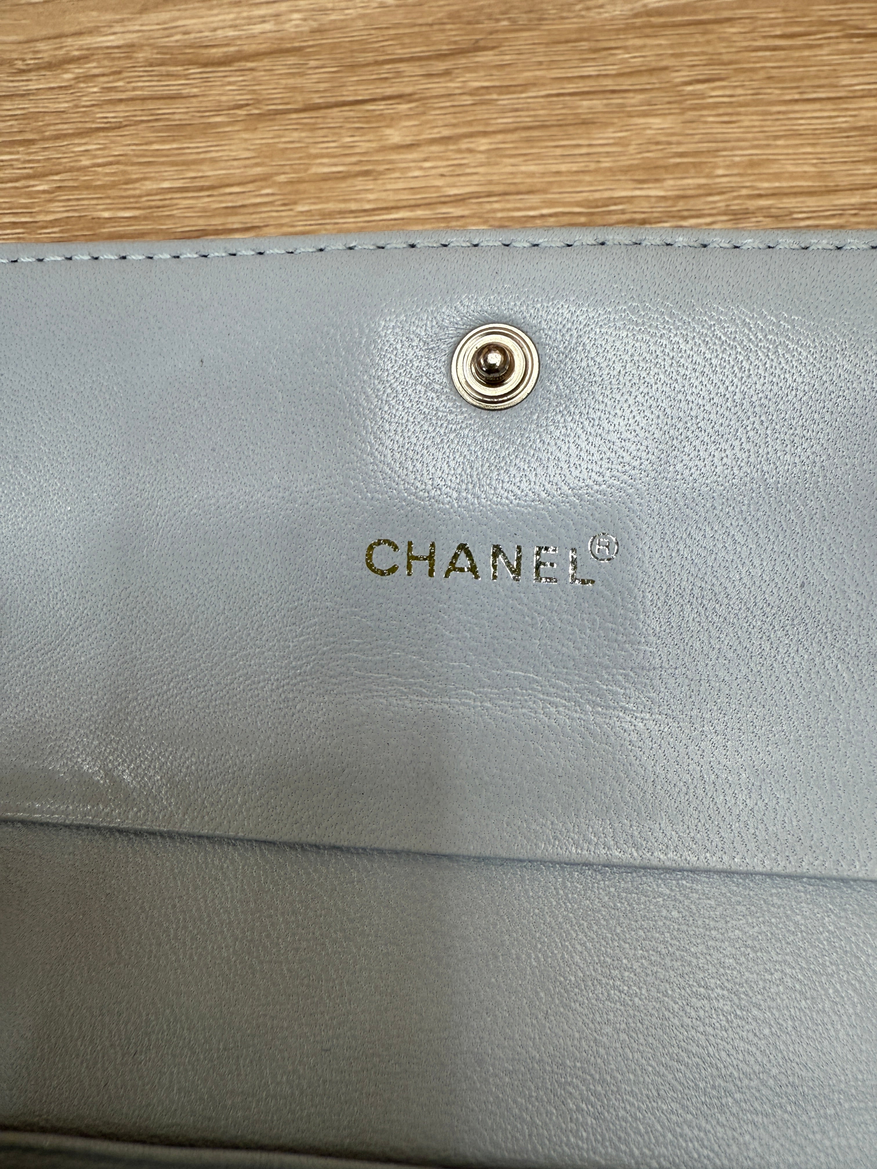 Chanel Light Blue Lambskin Chocolate Bar Compact Wallet