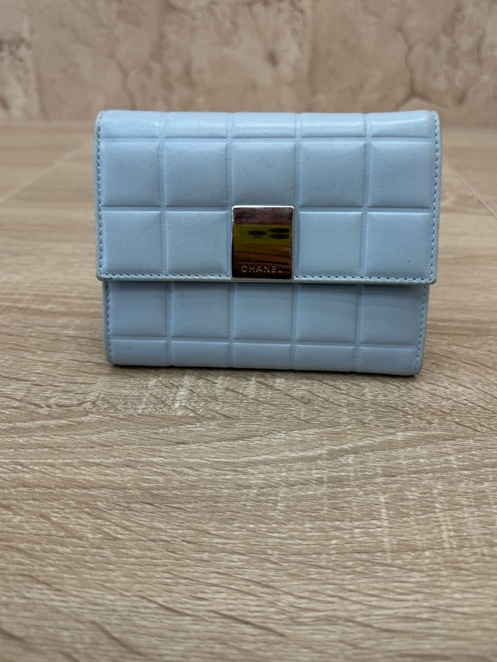 Chanel Light Blue Lambskin Chocolate Bar Compact Wallet