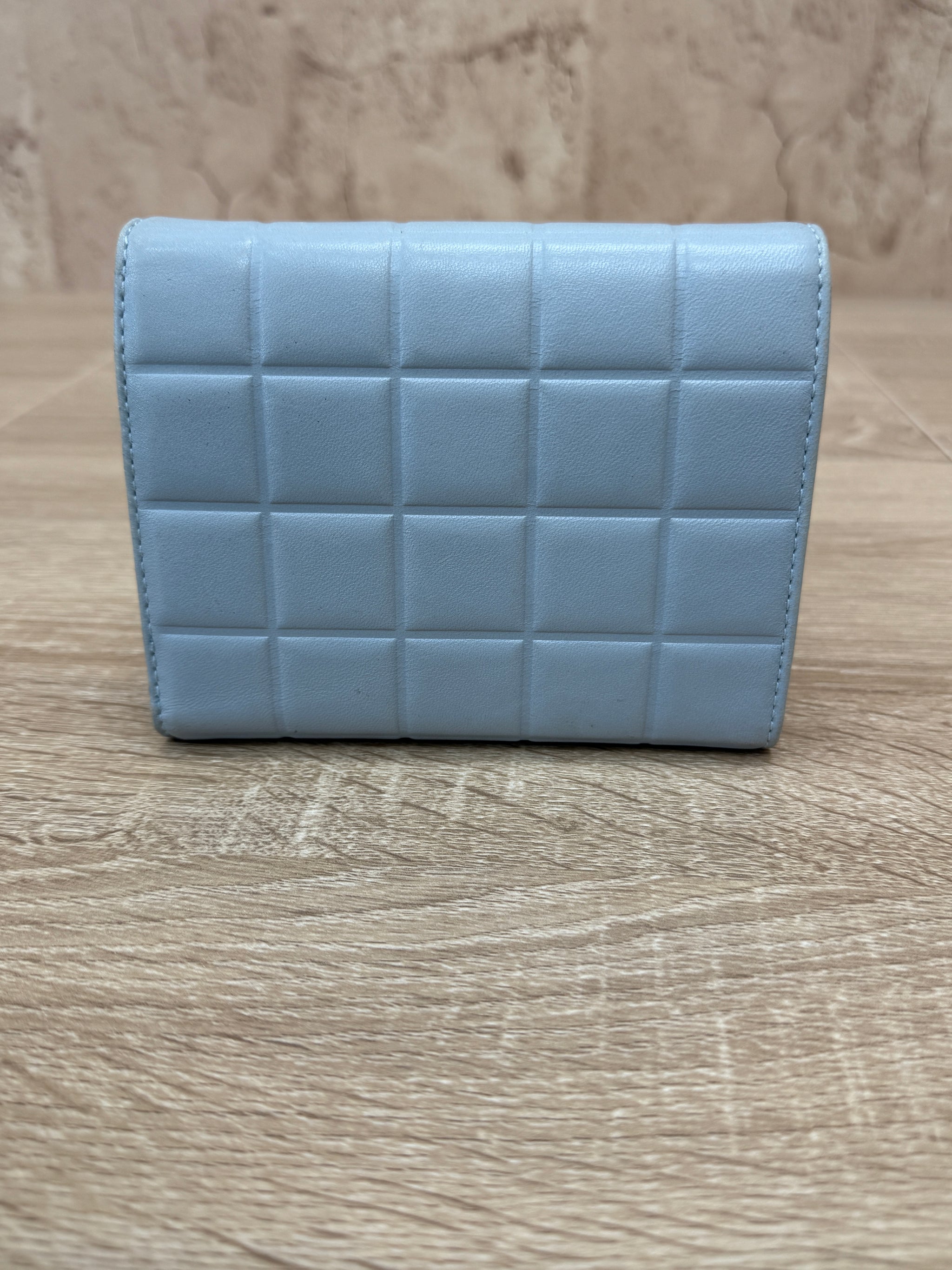 Chanel Light Blue Lambskin Chocolate Bar Compact Wallet
