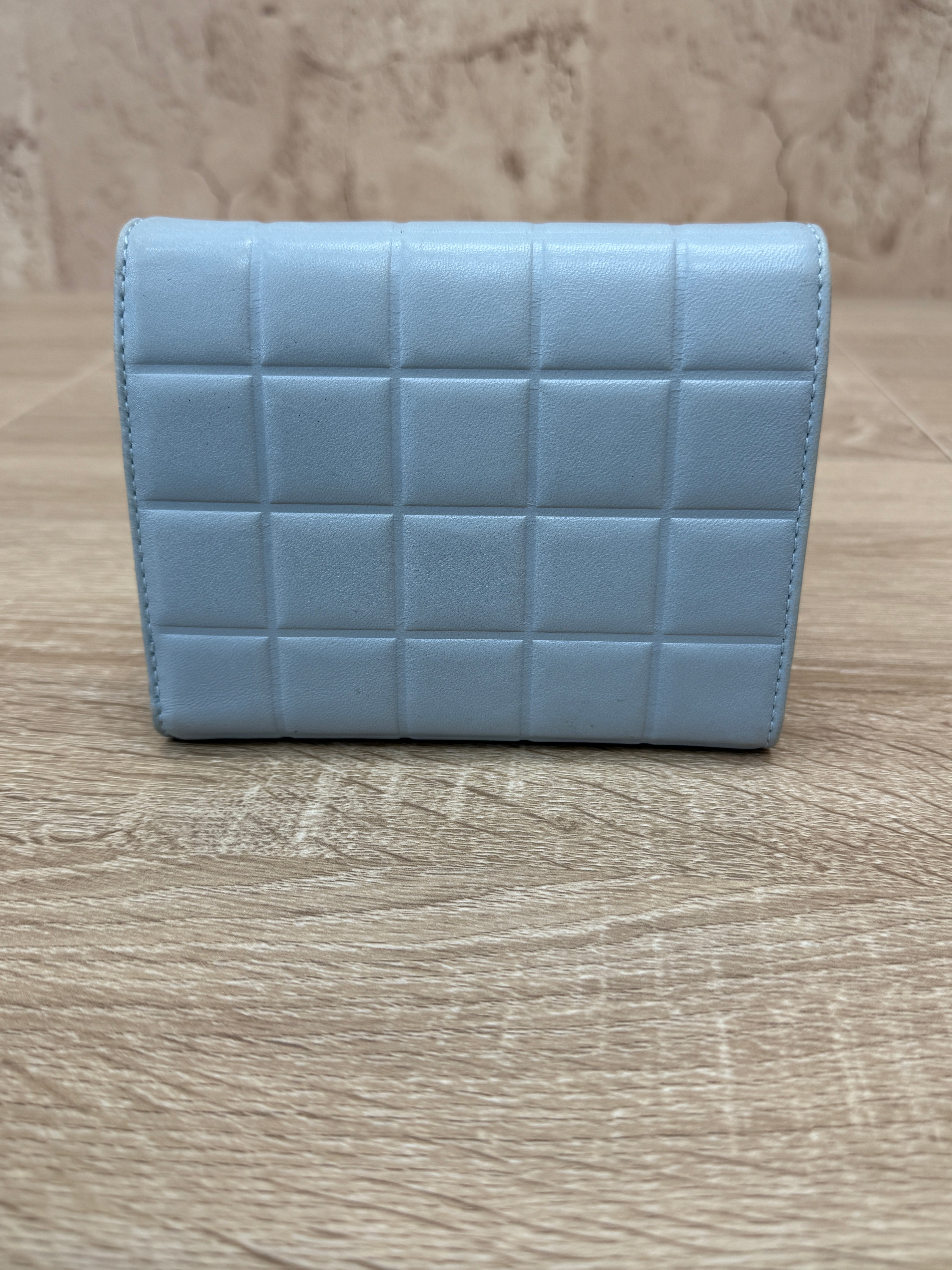 Chanel Light Blue Lambskin Chocolate Bar Compact Wallet