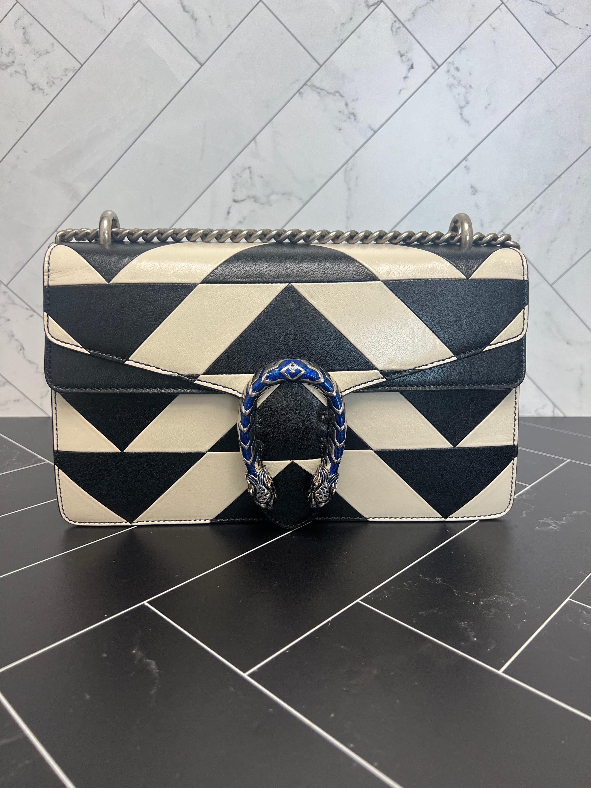 Gucci Dionysus Black + White Leather Shoulder Bag