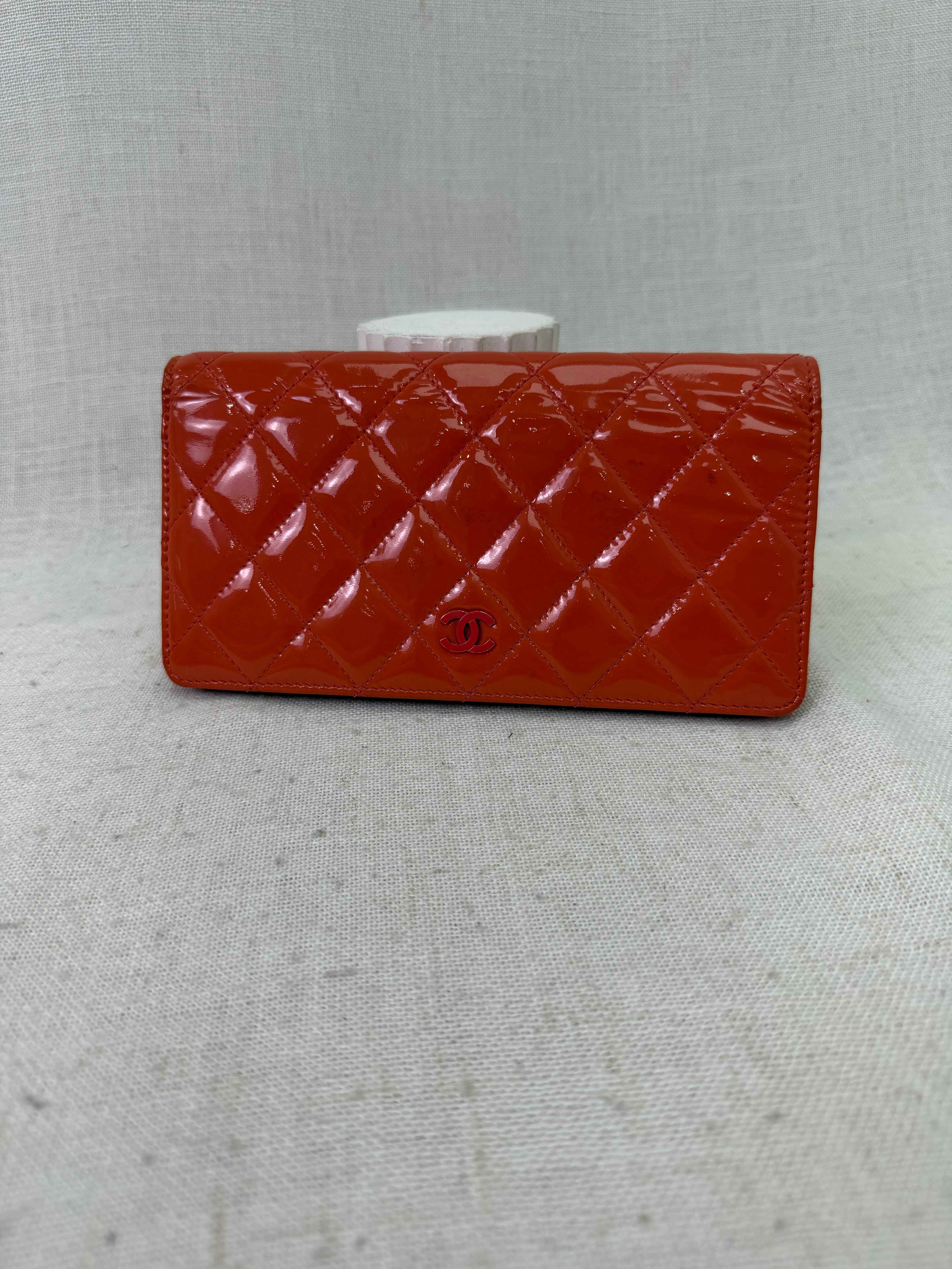 Chanel Coral Quilted Patent Leather Long Wallet