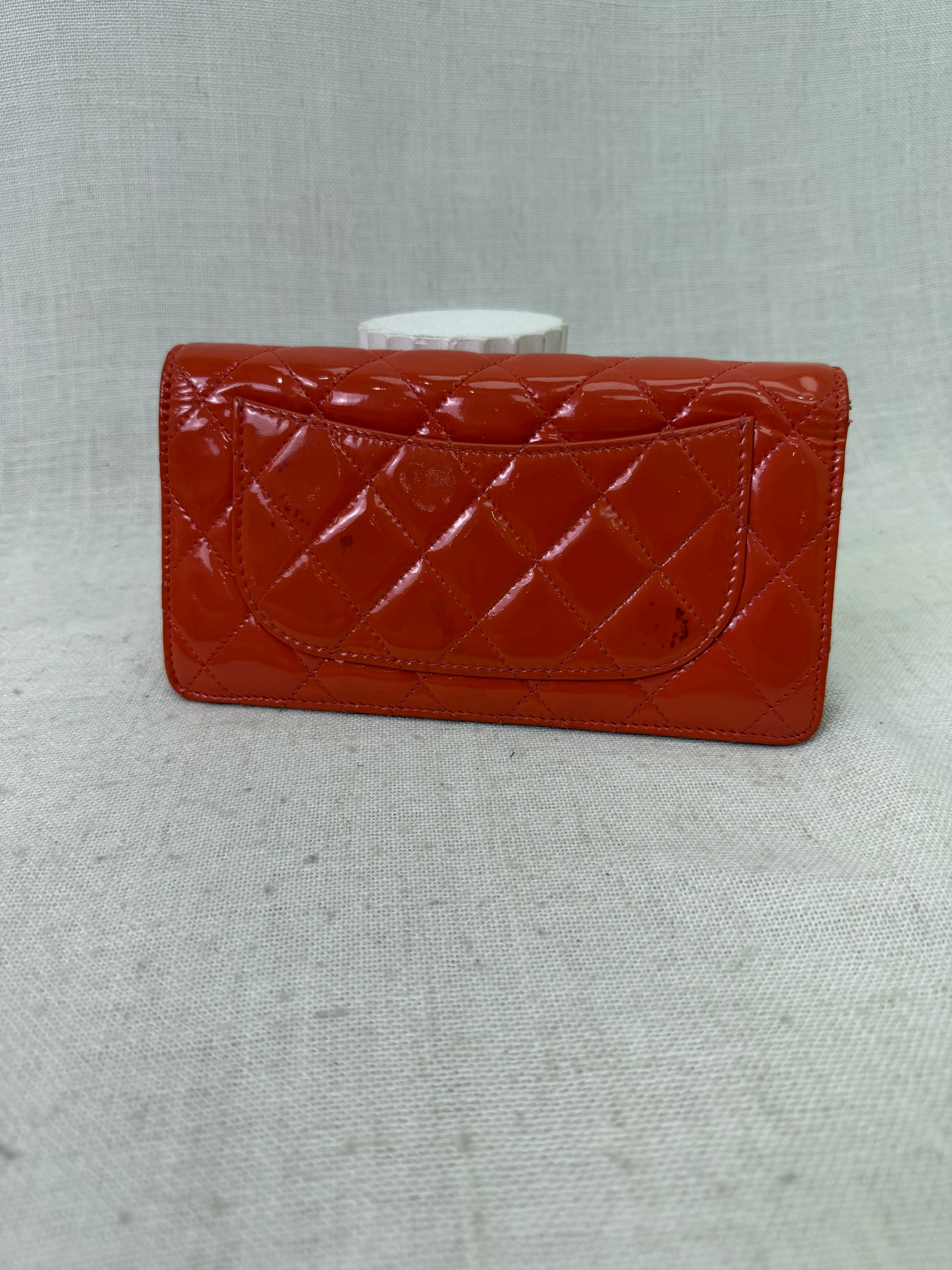 Chanel Coral Quilted Patent Leather Long Wallet