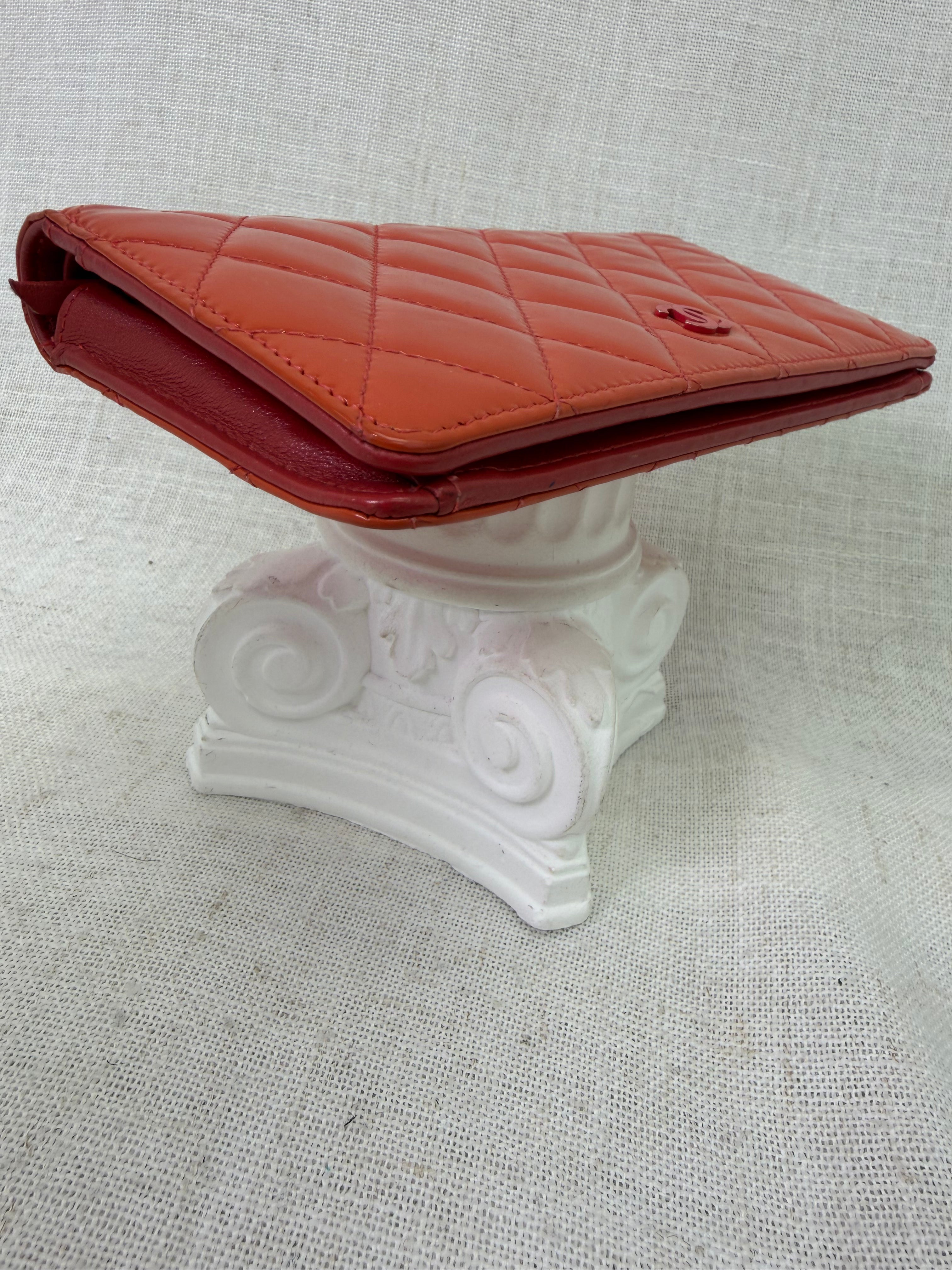 Chanel Coral Quilted Patent Leather Long Wallet