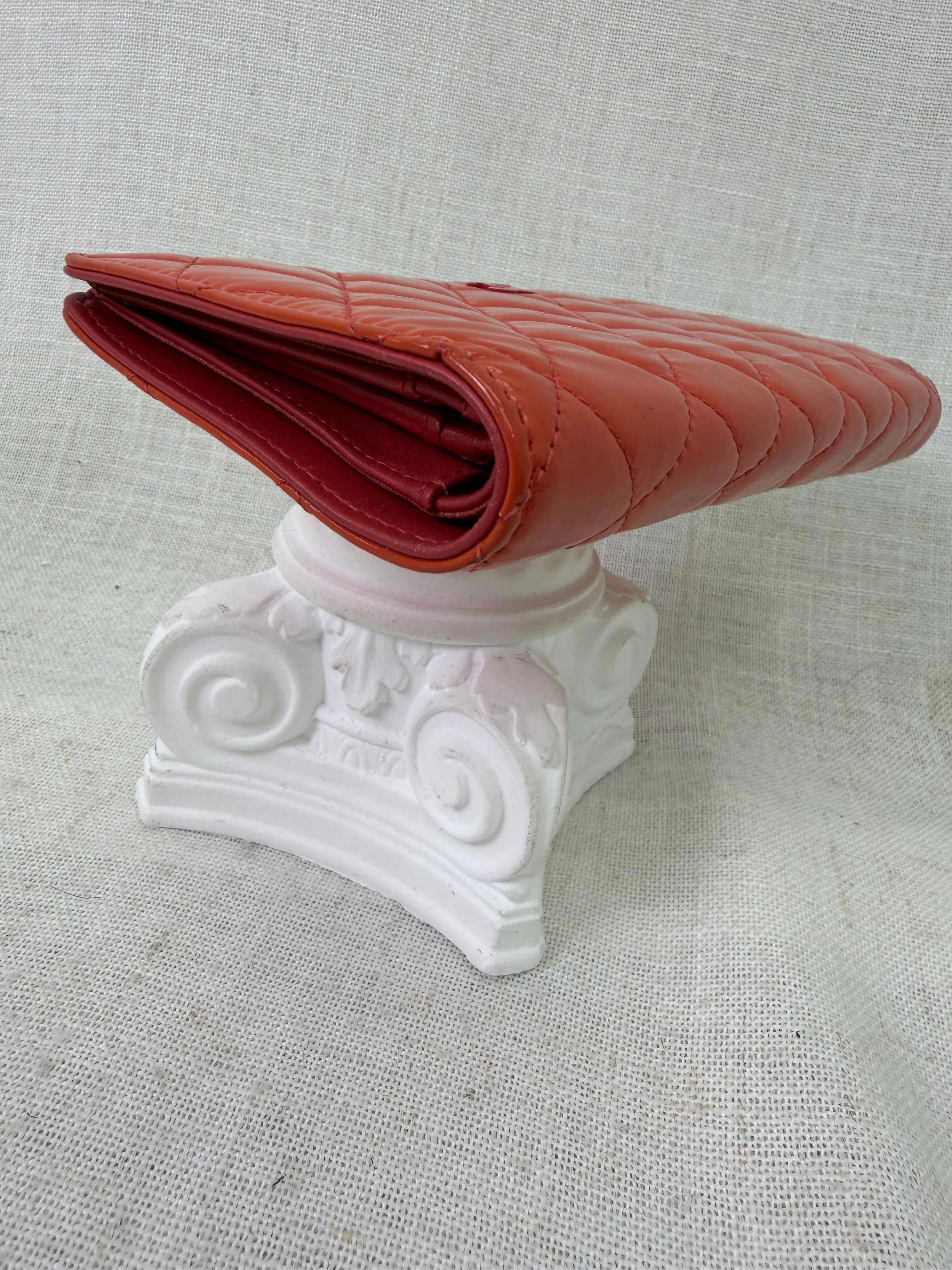 Chanel Coral Quilted Patent Leather Long Wallet