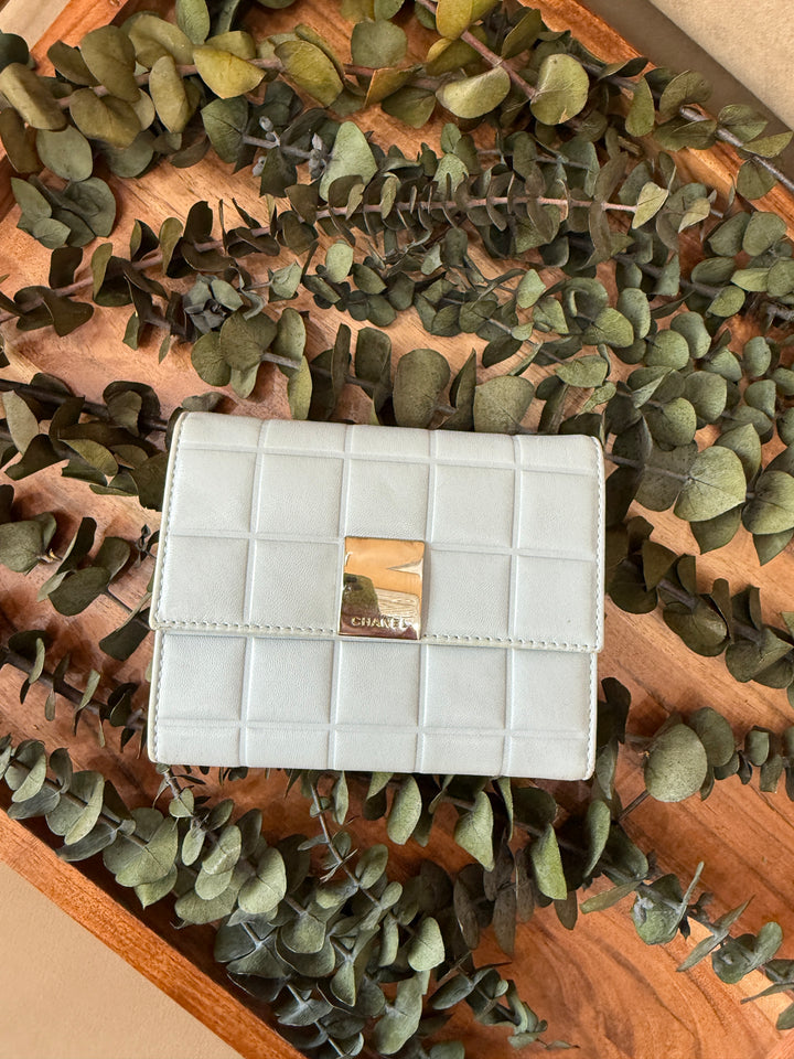 Chanel Light Blue Lambskin Chocolate Bar Compact Wallet