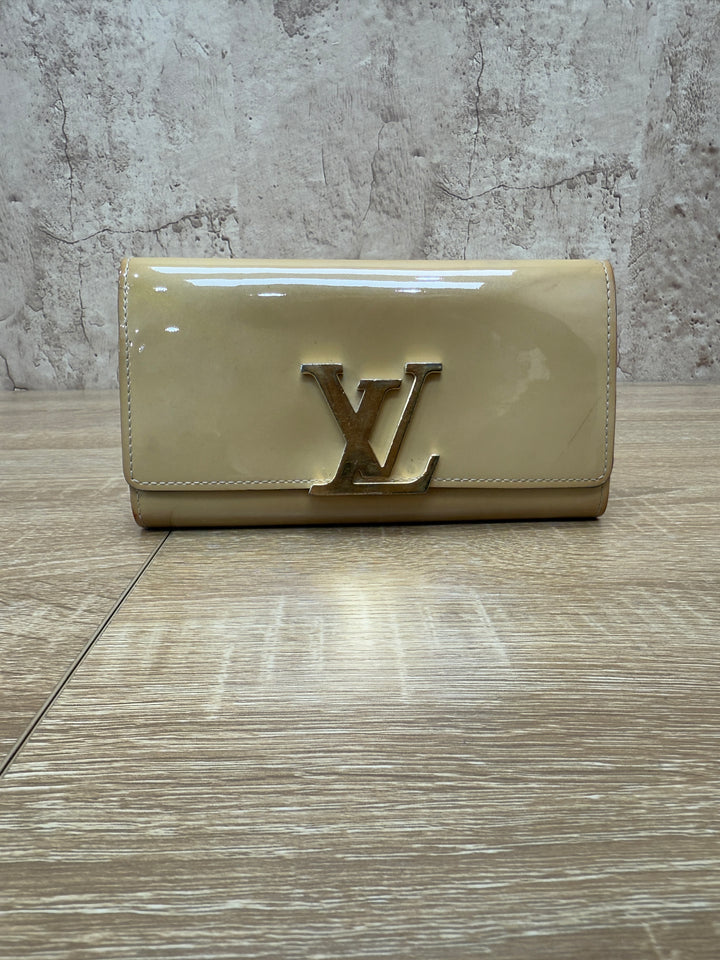 Louis Vuitton Beige Patent Leather Louis Long Wallet