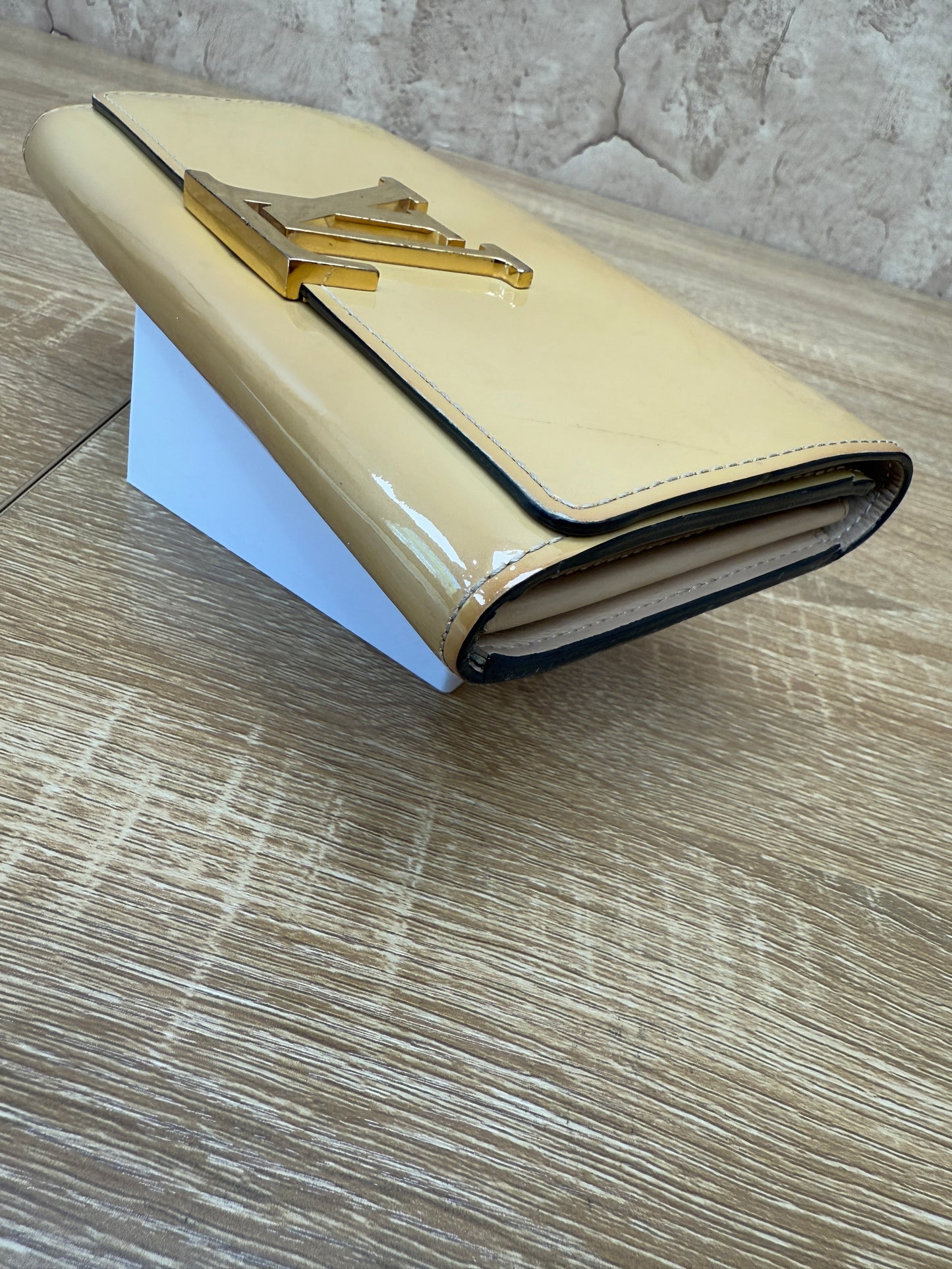 Louis Vuitton Beige Patent Leather Louis Long Wallet