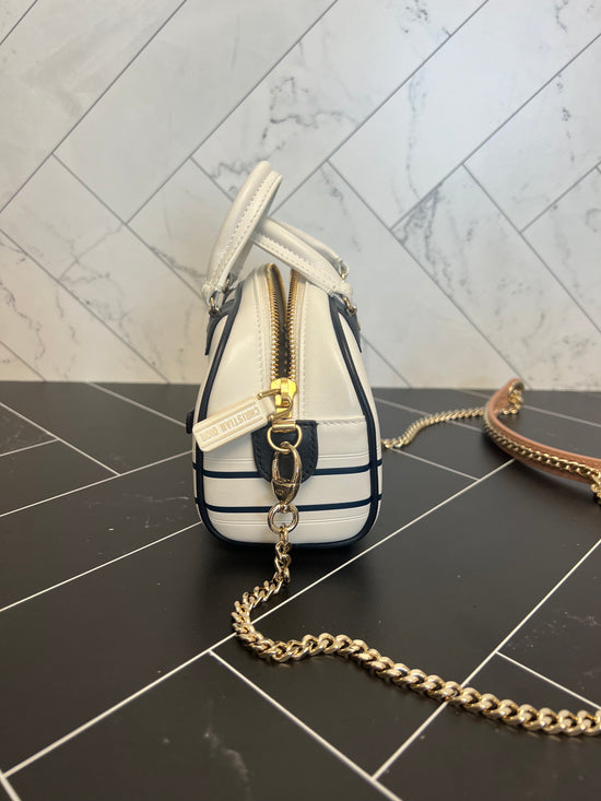 LIKE NEW Christian Dior White + Navy Leather Bowling Bag