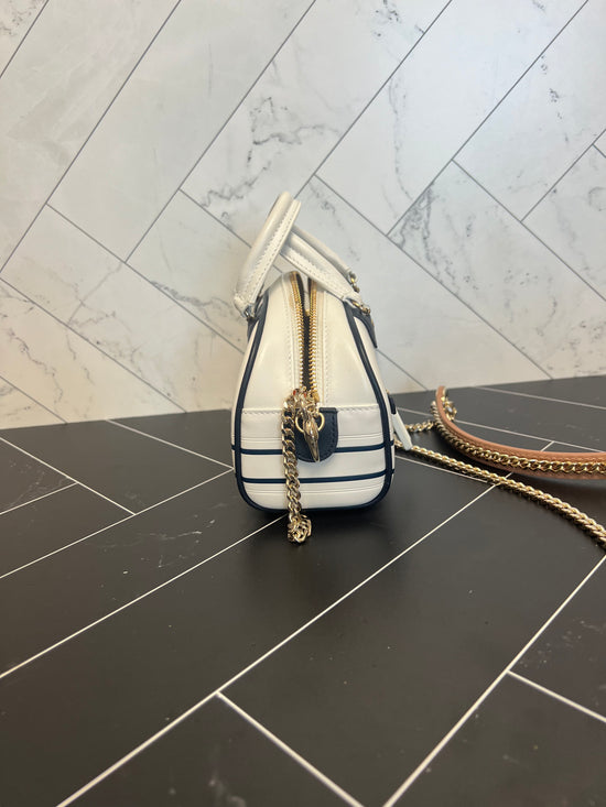 LIKE NEW Christian Dior White + Navy Leather Bowling Bag