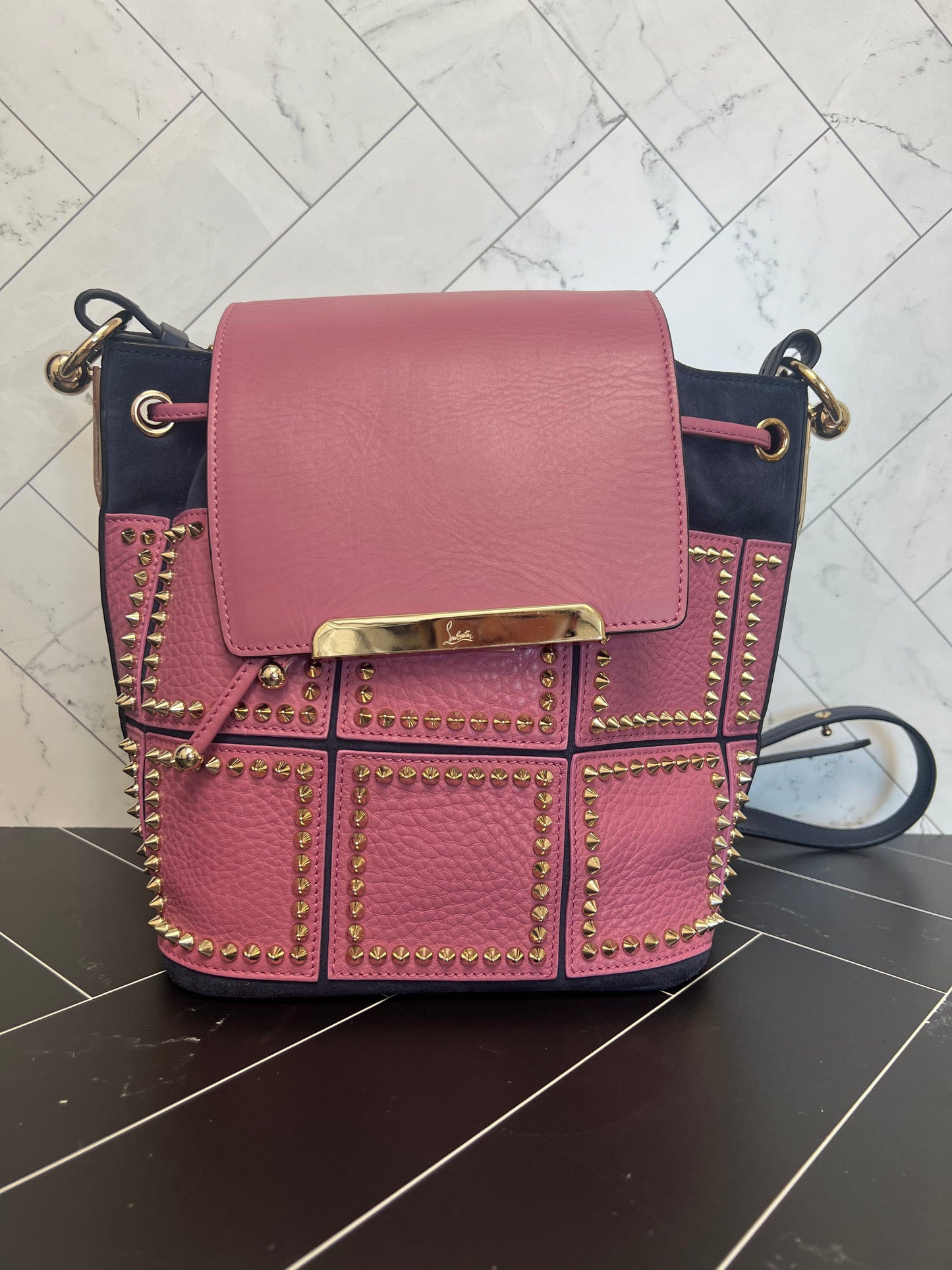 Christian Louboutin Pink + Navy Studded Backpack