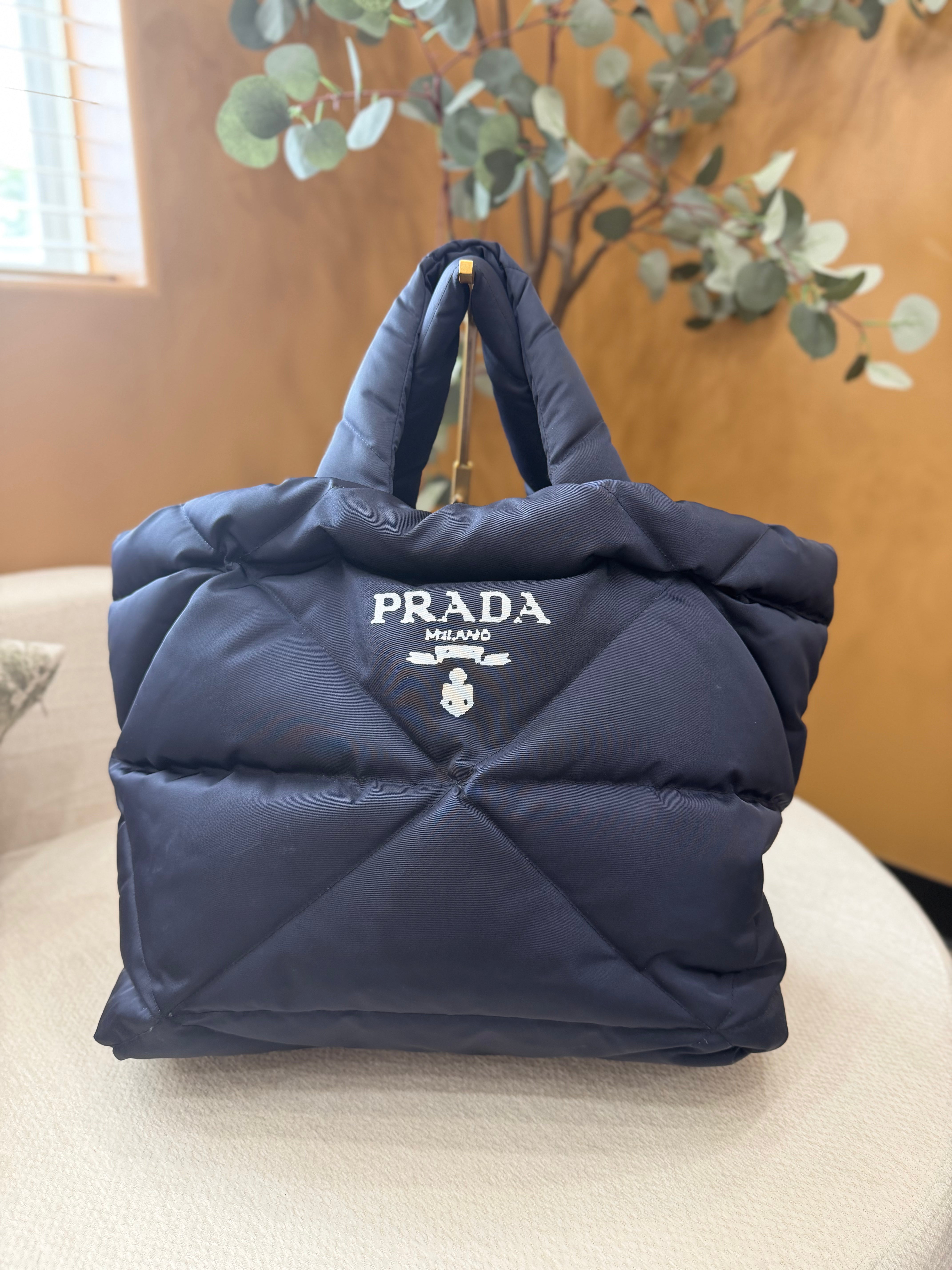 Prada Blue Puffy Re-Nylon Jumbo Triangle Tote