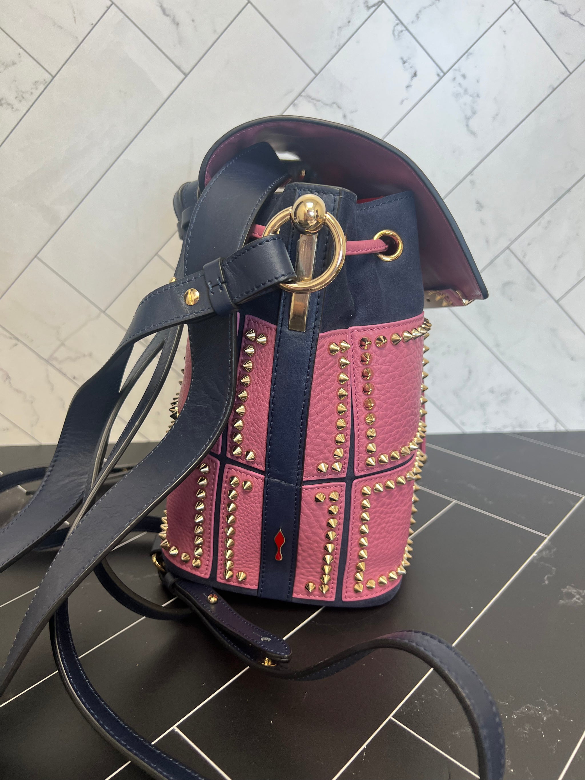 Christian Louboutin Pink + Navy Studded Backpack