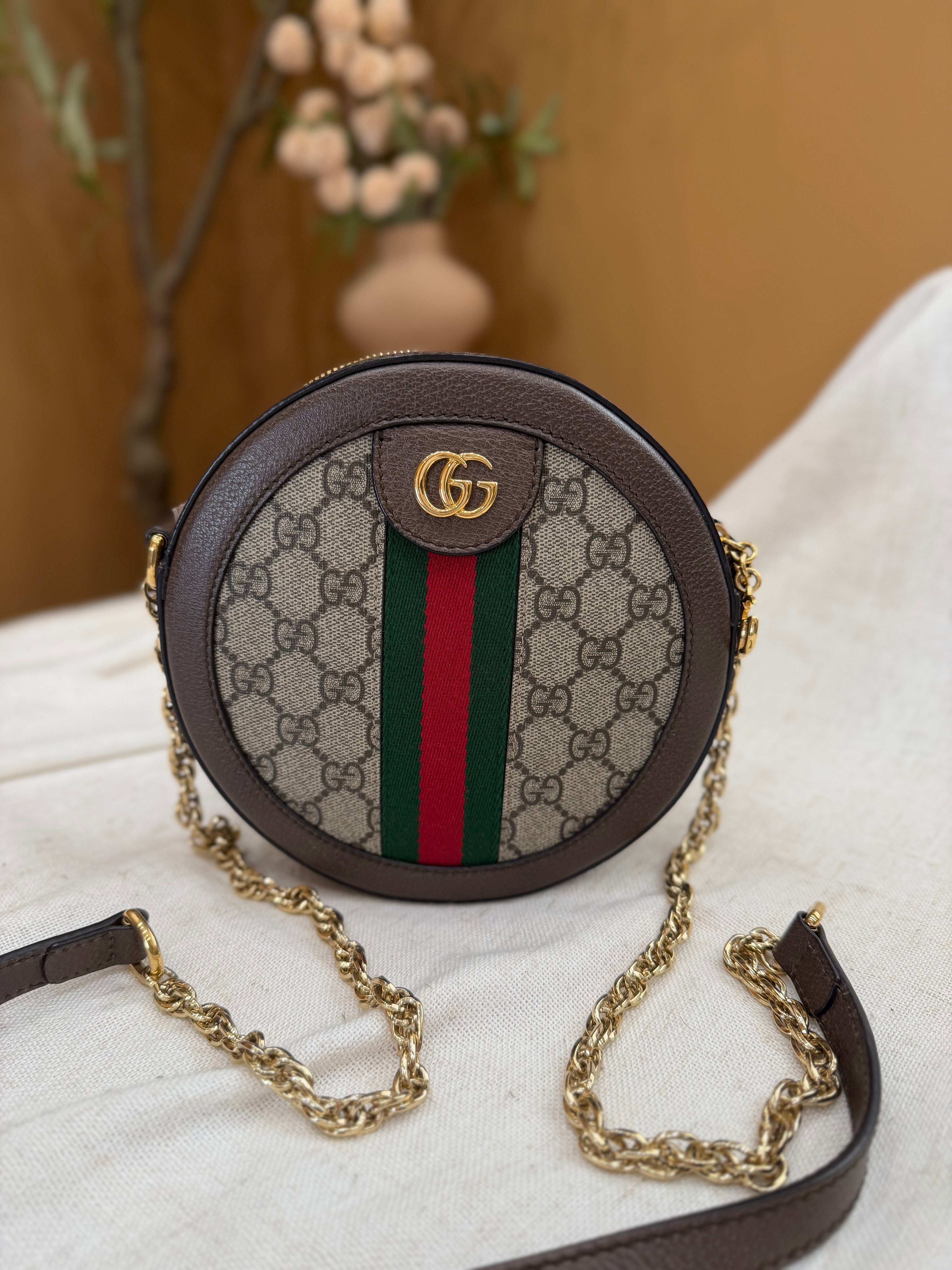 Gucci Ophidia Coated Canvas Mini Round Shoulder Bag