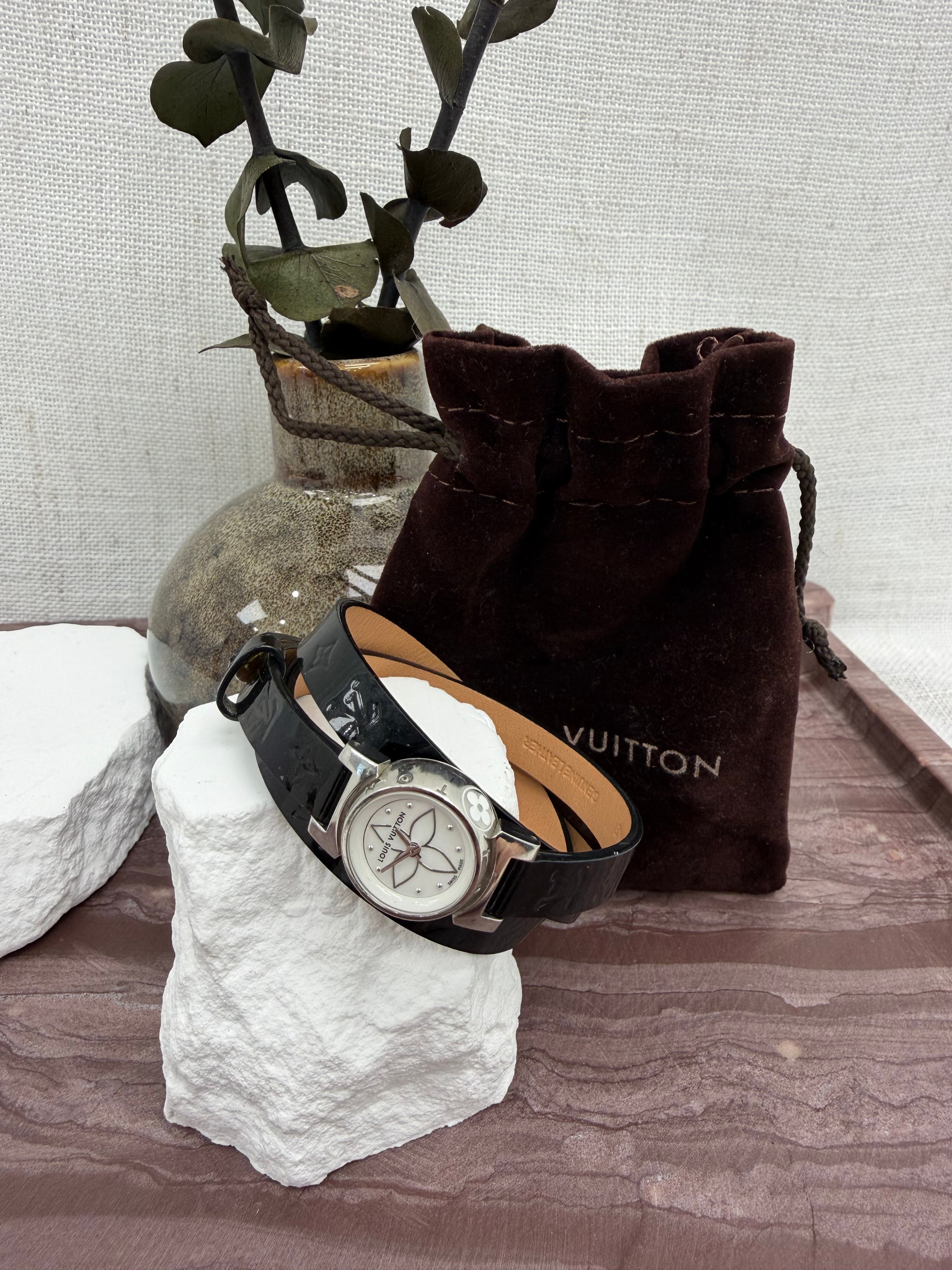 Louis Vuitton Black Vernis Tambour Wrap Around Watch