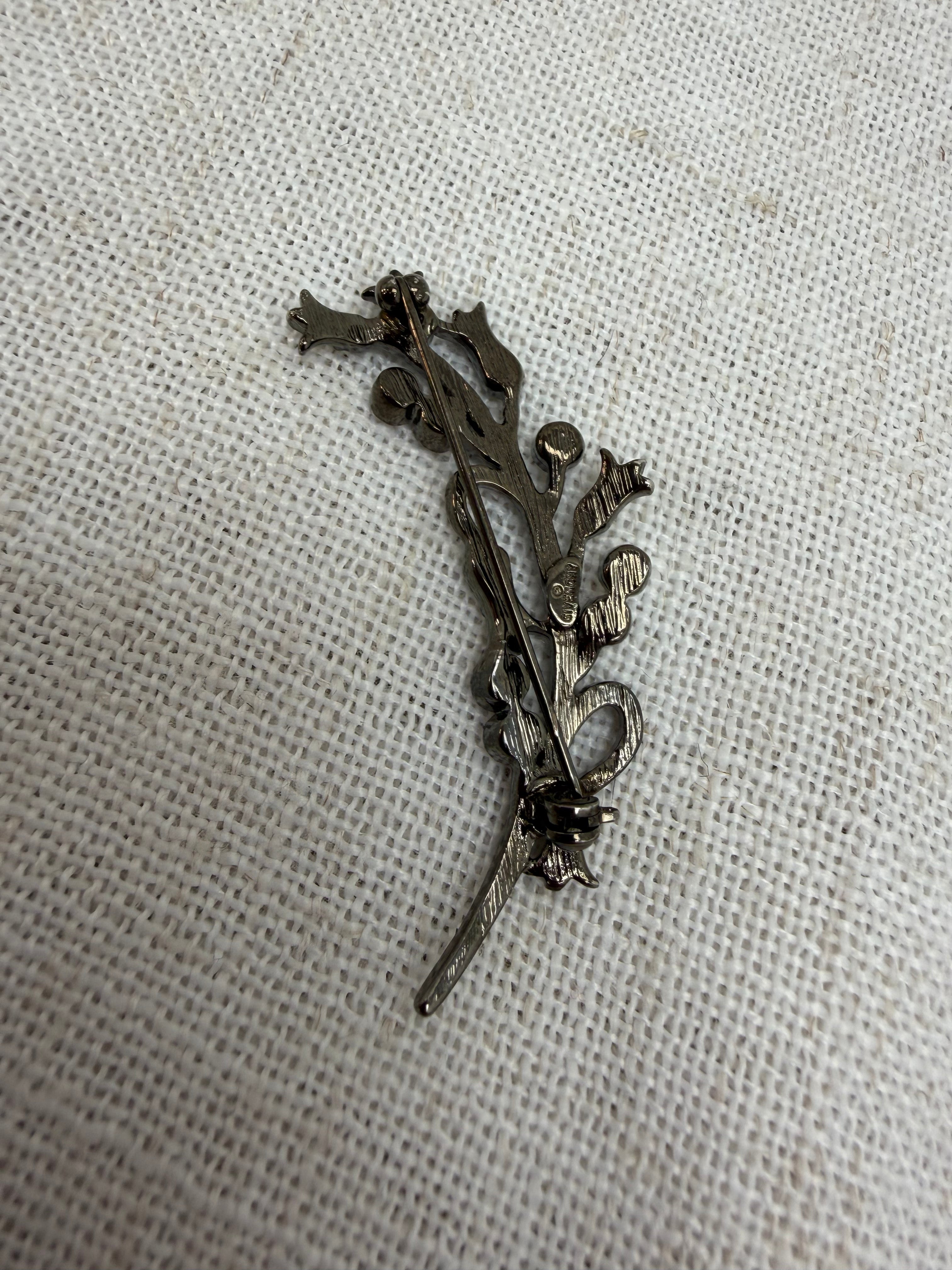 Givenchy Vintage Crystal Leaf Pin Brooch