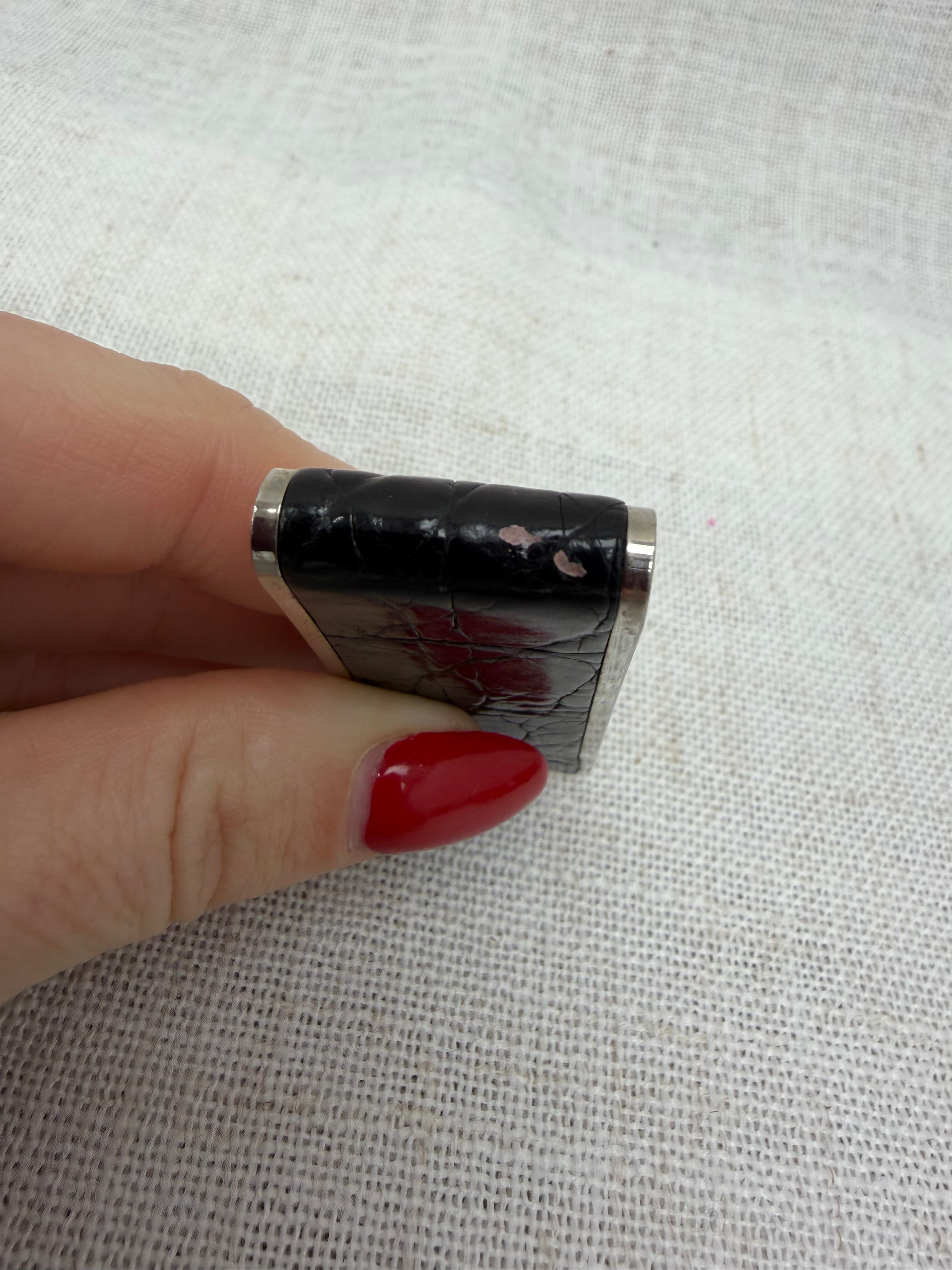 Gucci Black Embossed Leather & Silver Metal Money Clip