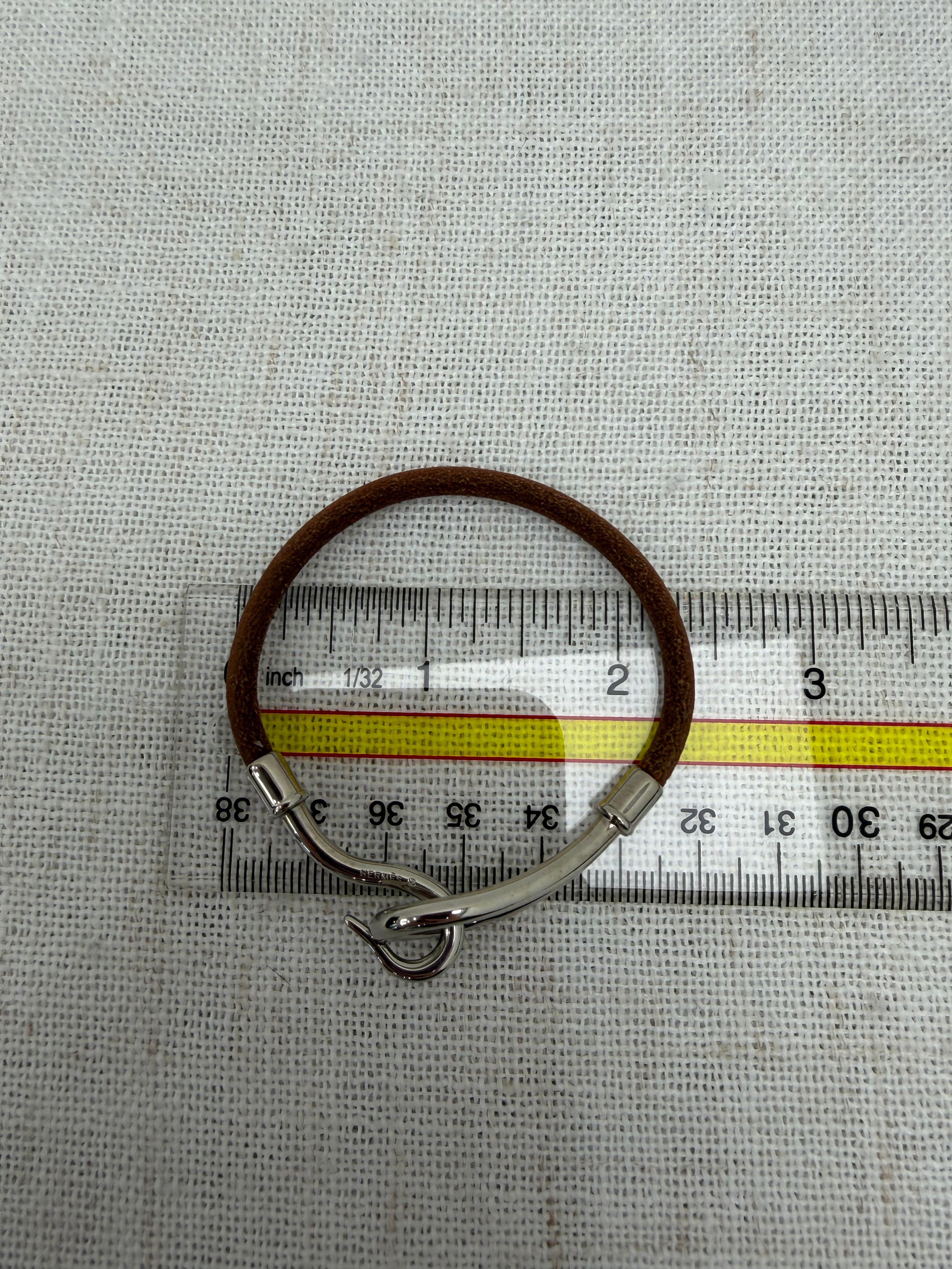 Hermes Vintage Brown Leather Silver Jumbo Hook Bracelet
