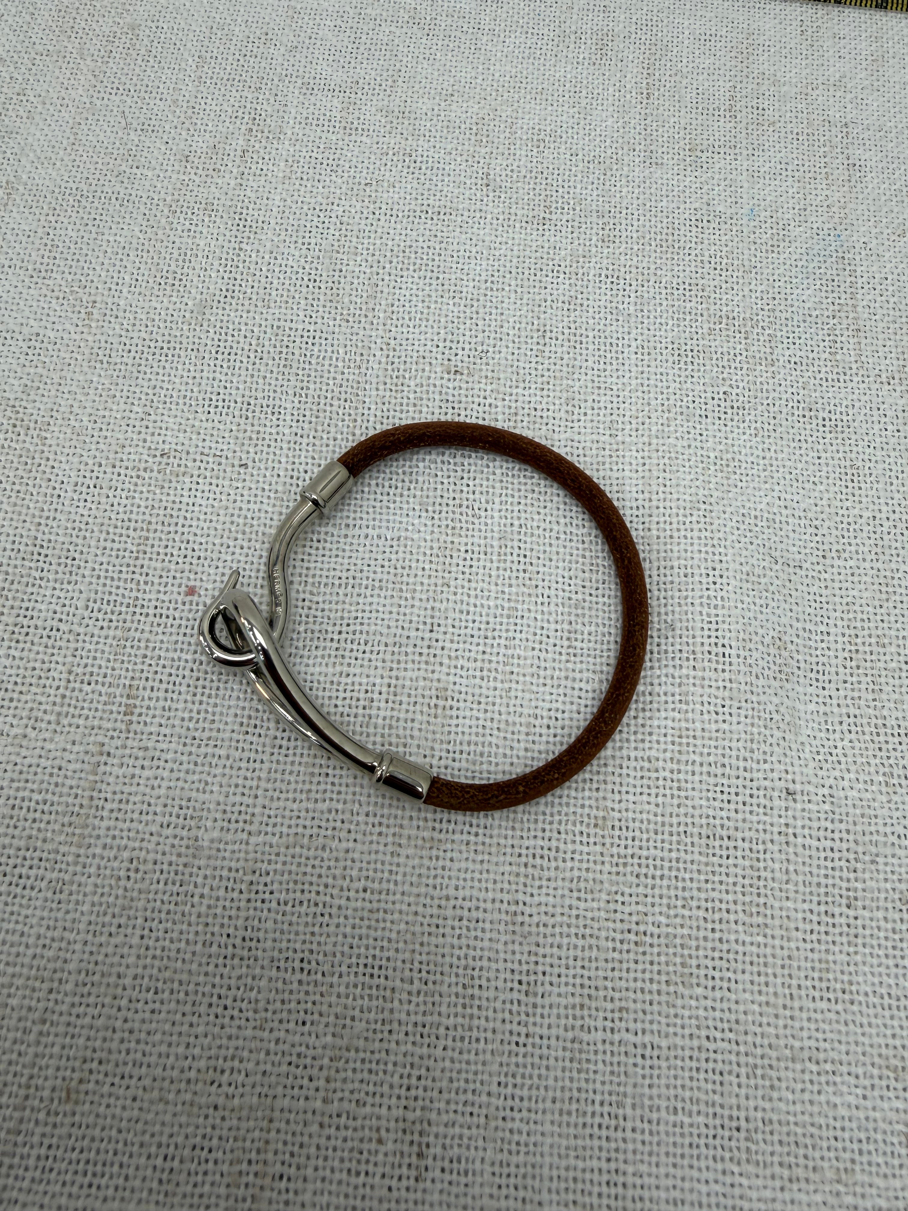 Hermes Vintage Brown Leather Silver Jumbo Hook Bracelet