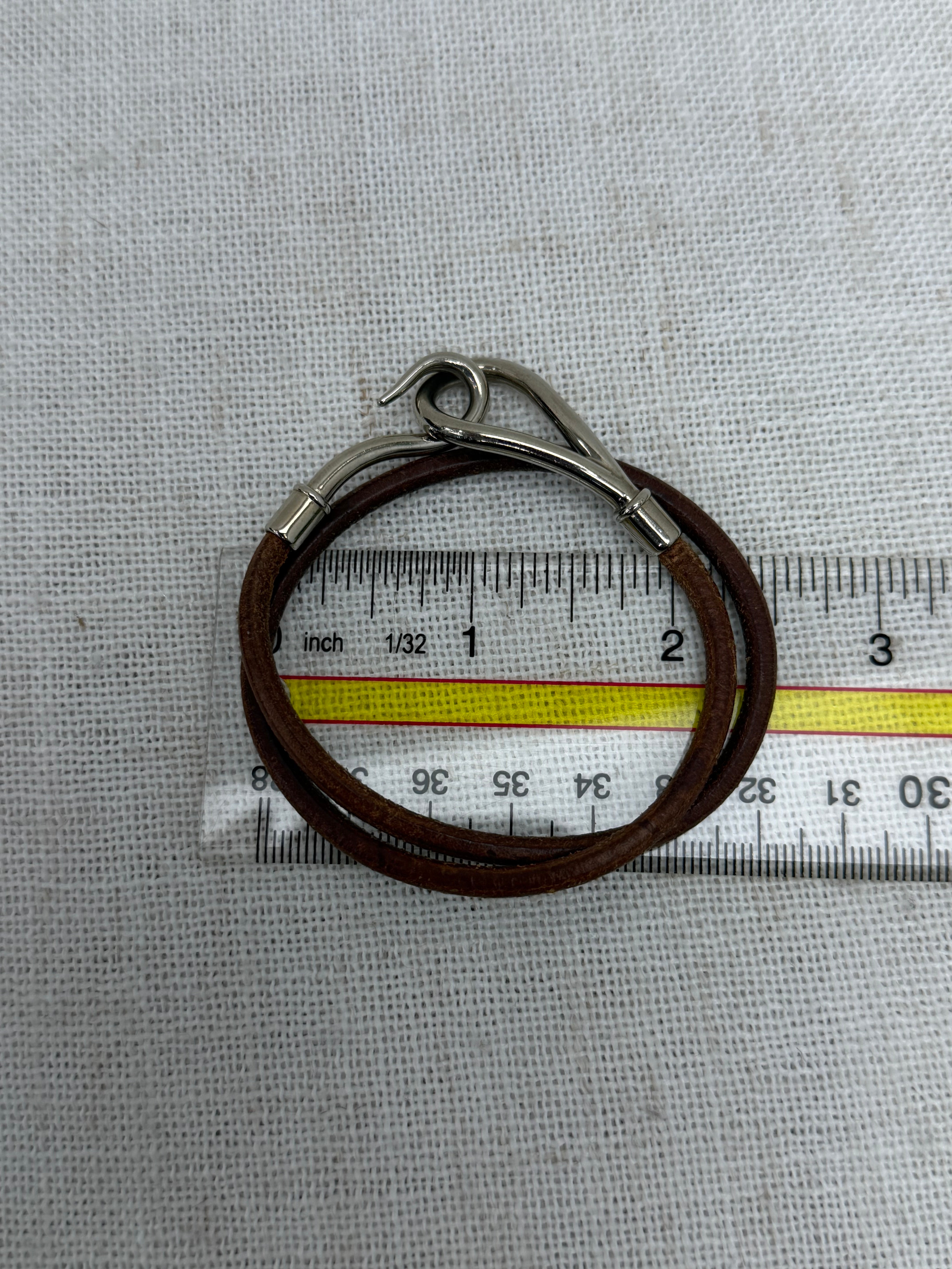 Hermes Vintage Brown Leather Silver Jumbo Hook Double Tour Bracelet