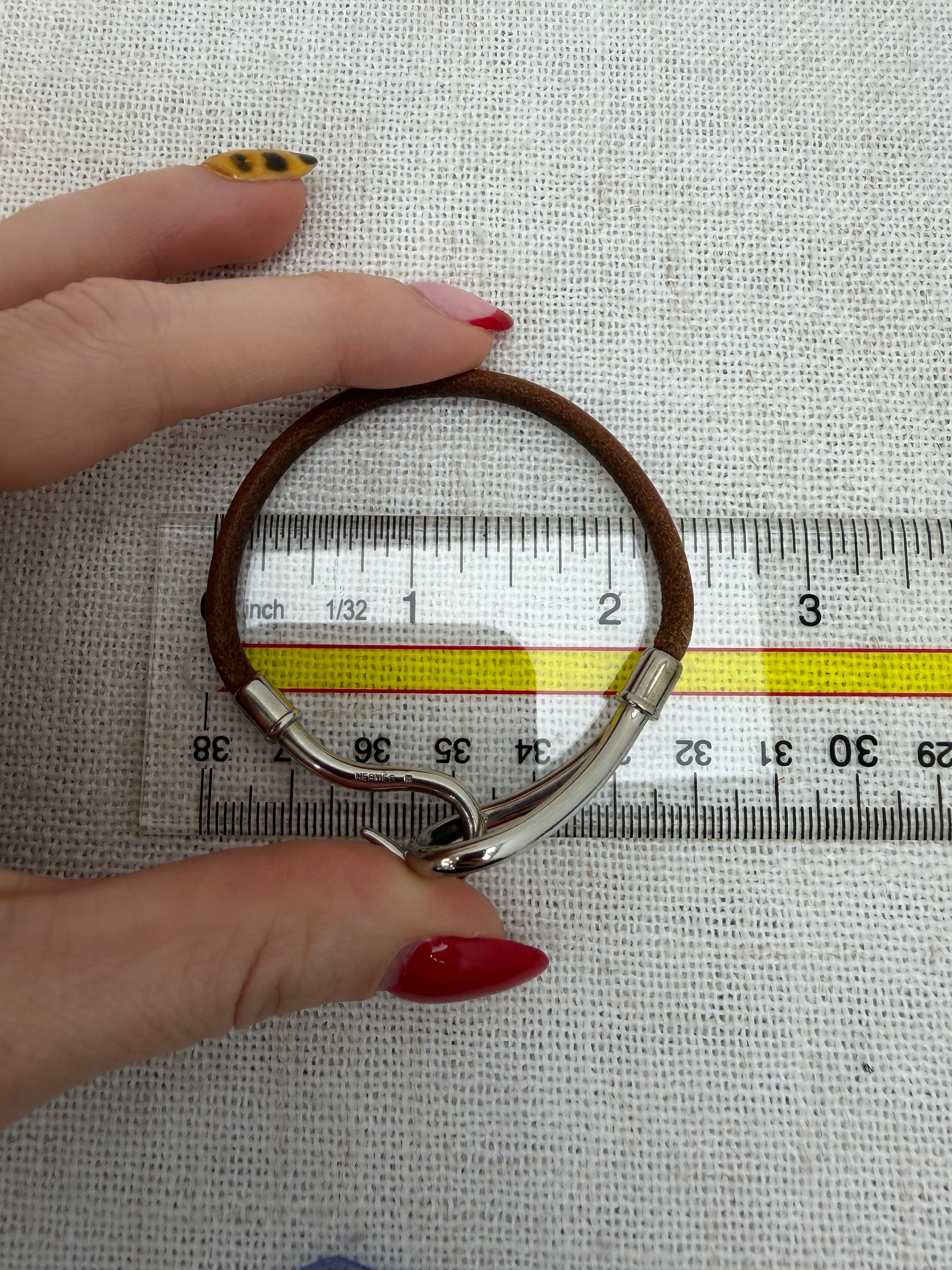 Hermes Vintage Brown Leather Silver Jumbo Hook Bracelet