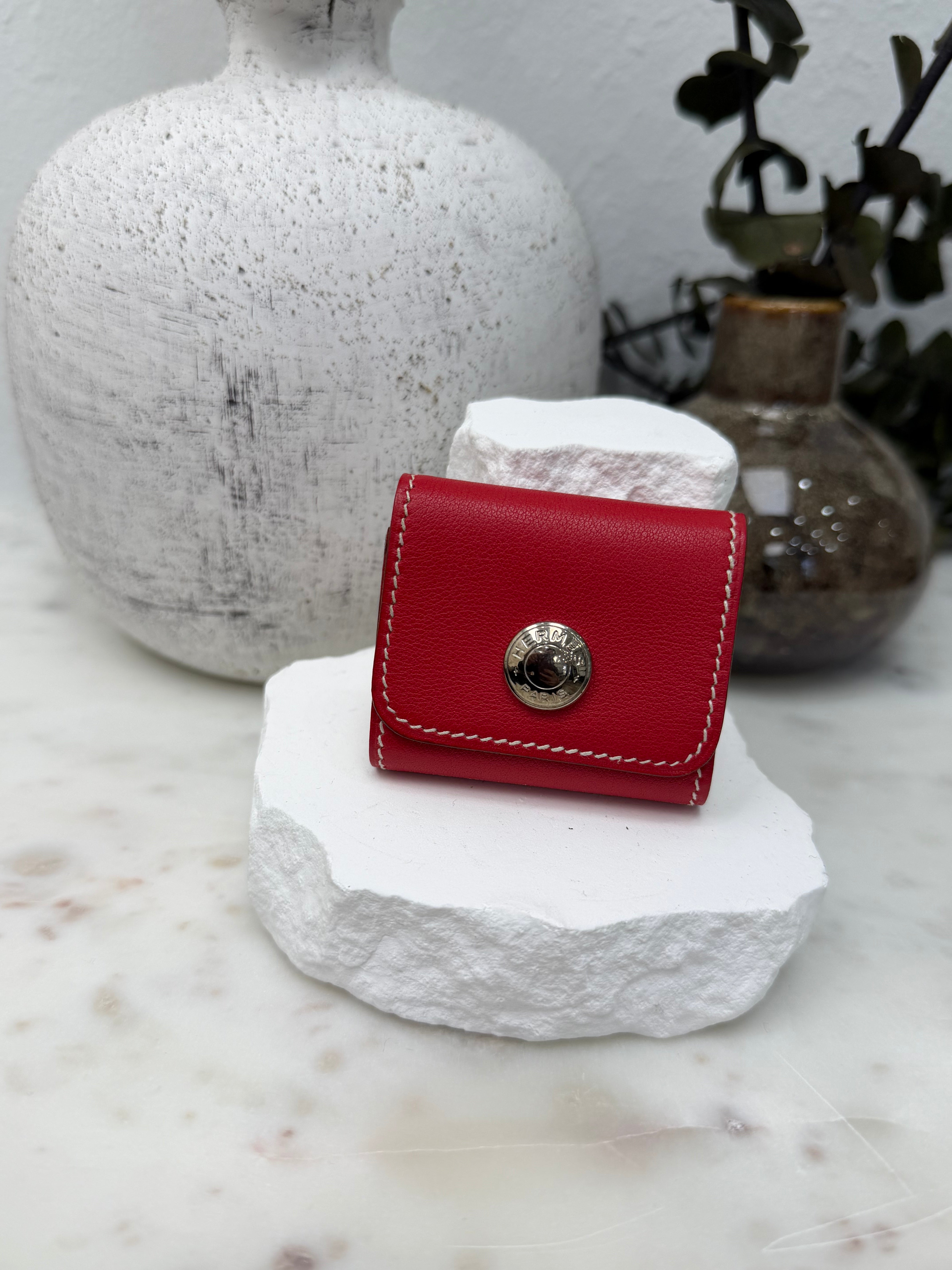 Hermes Red Leather Mini Post-It Note Holder