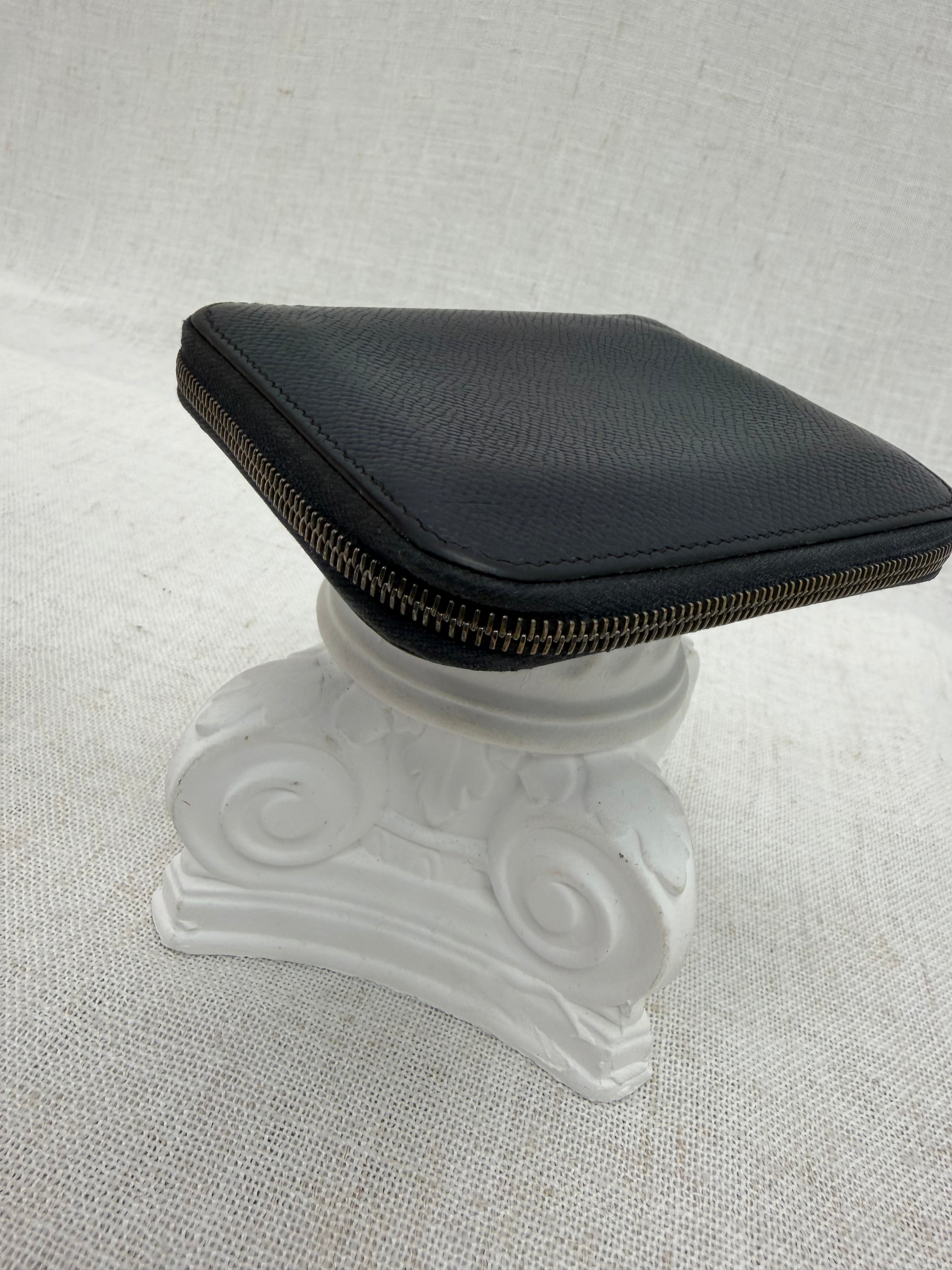 Hermes Navy Blue Epsom Azap Compact Silk In Compact Zip Wallet