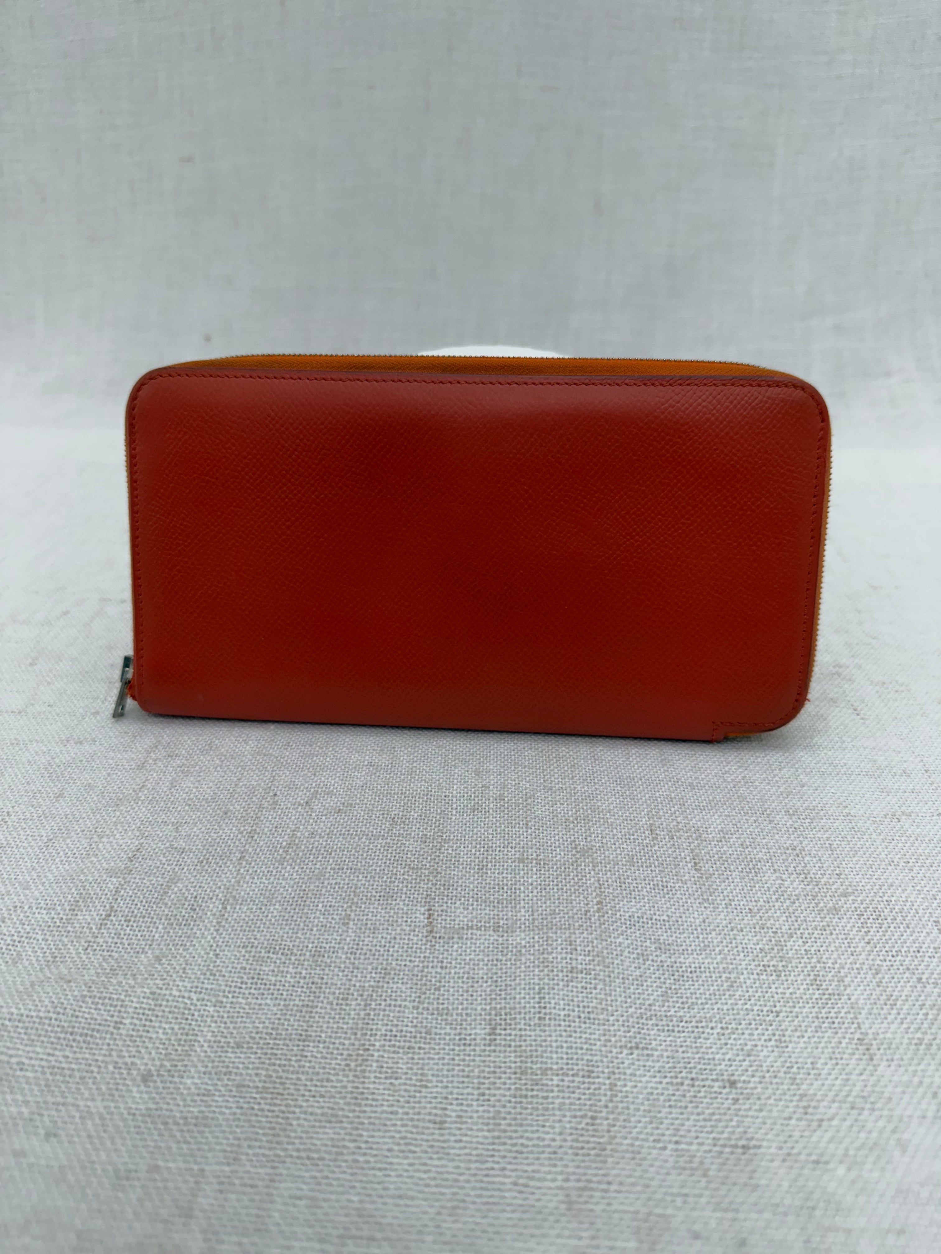 Hermes Orange Epsom Leather Silk In Zippy Wallet
