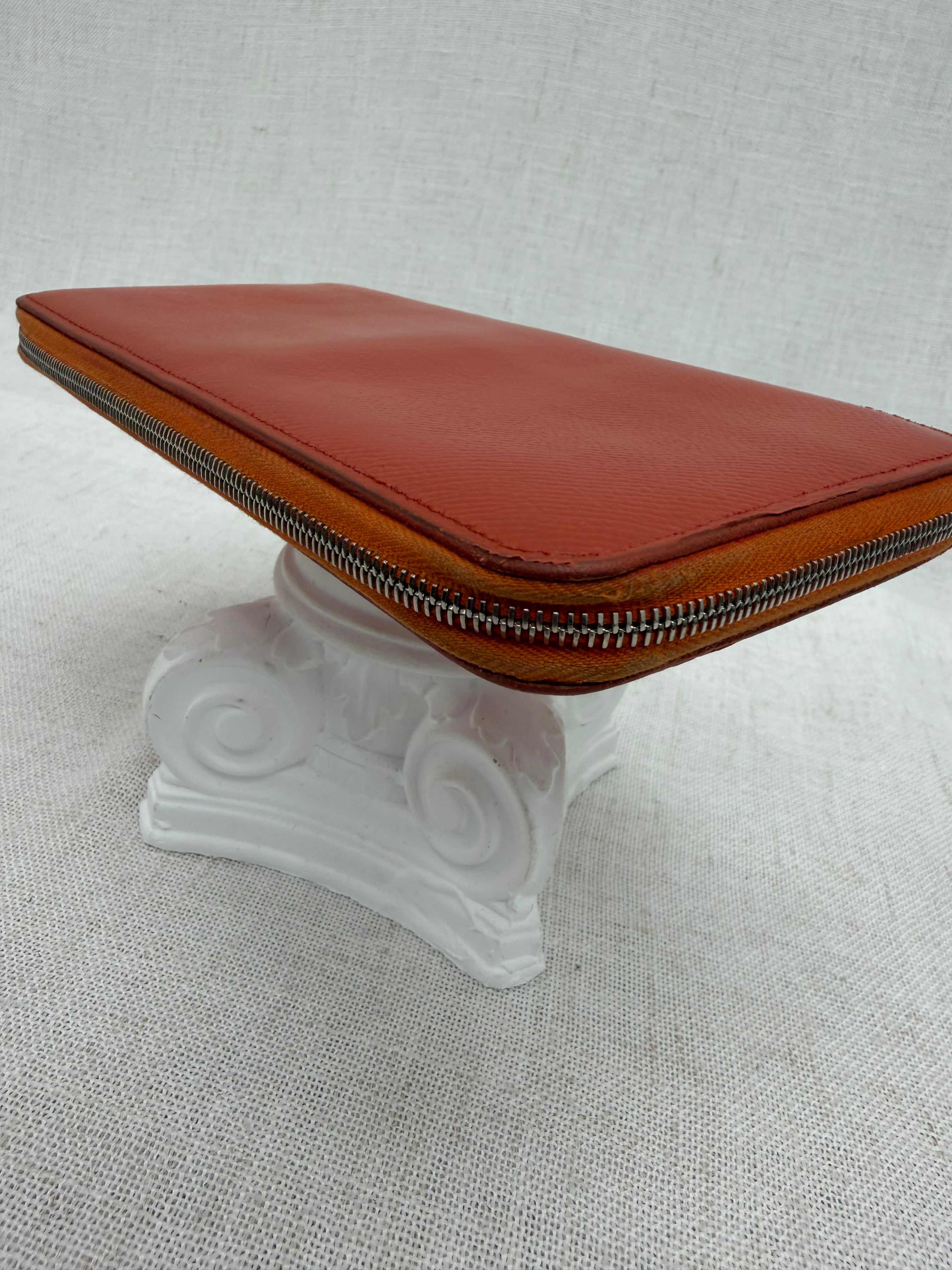 Hermes Orange Epsom Leather Silk In Zippy Wallet