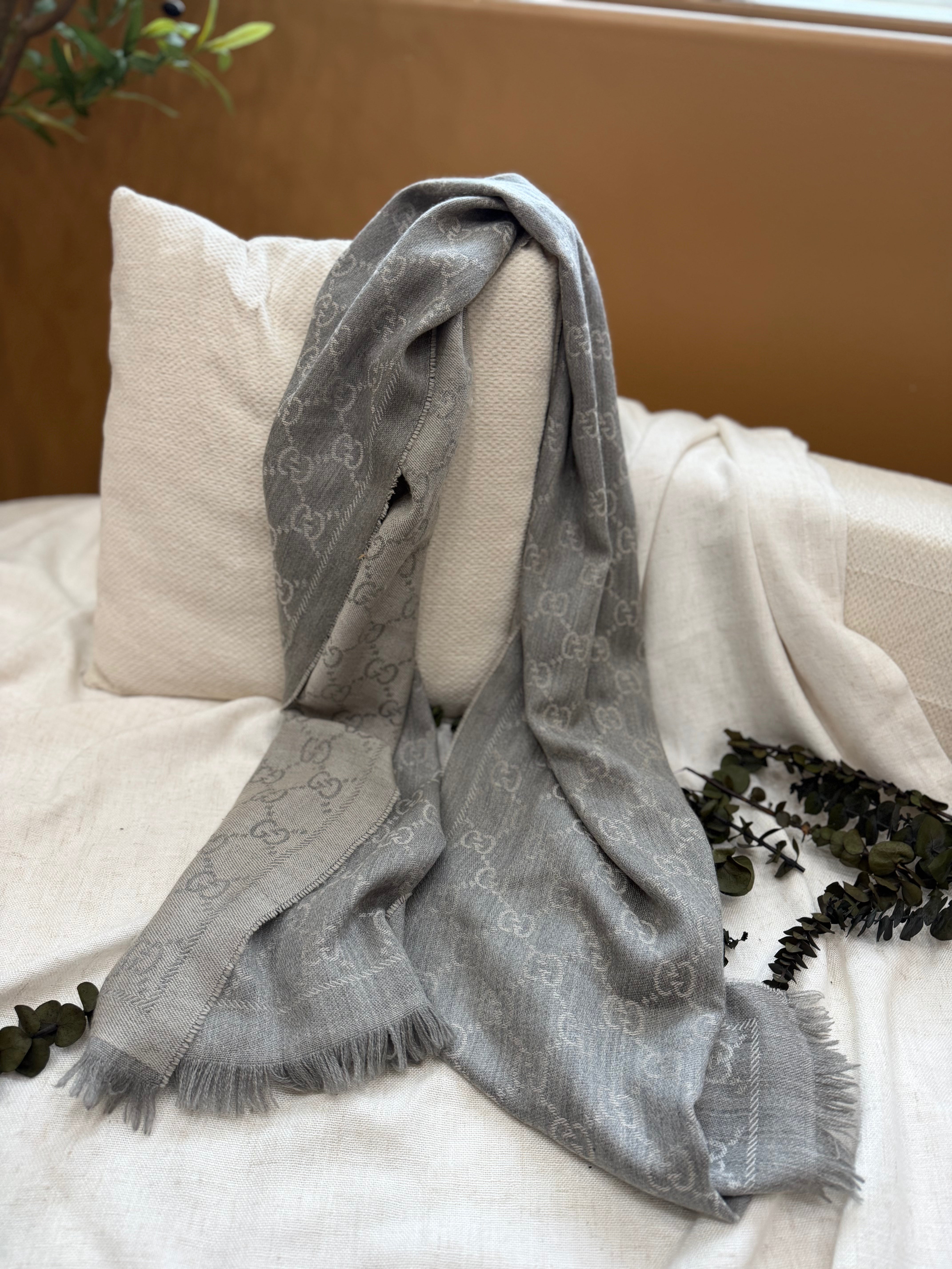 Gucci Grey Reversible GG Scarf