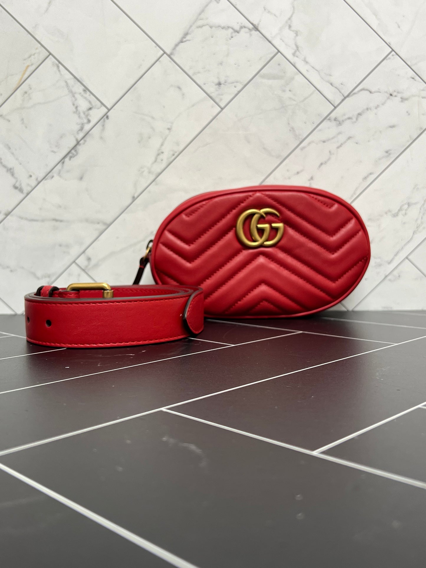 Gucci Red Marmont Belt Bag