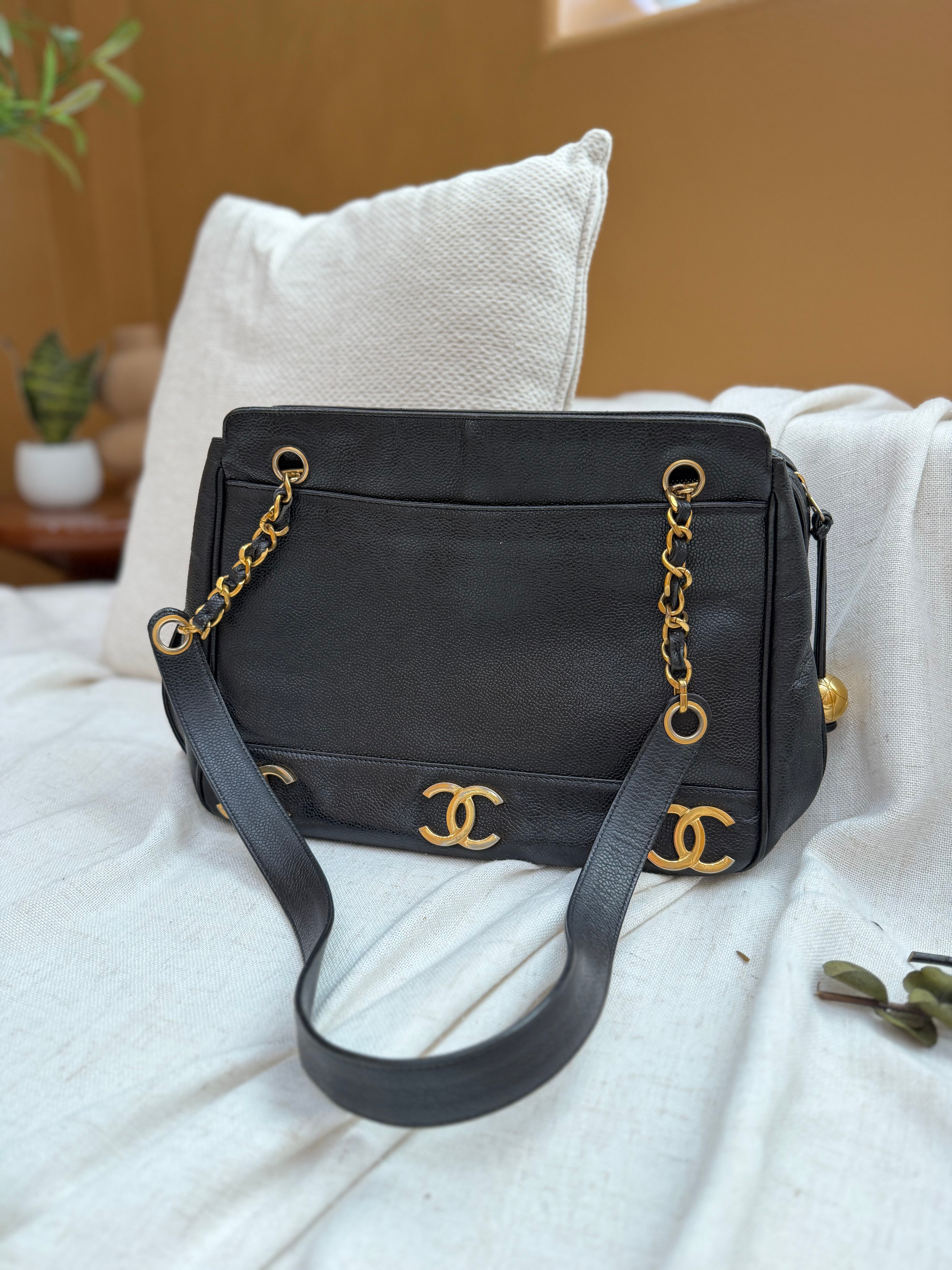 *DONS PRE-DROP* Chanel Vintage Black Caviar Leather CC Shoulder Tote