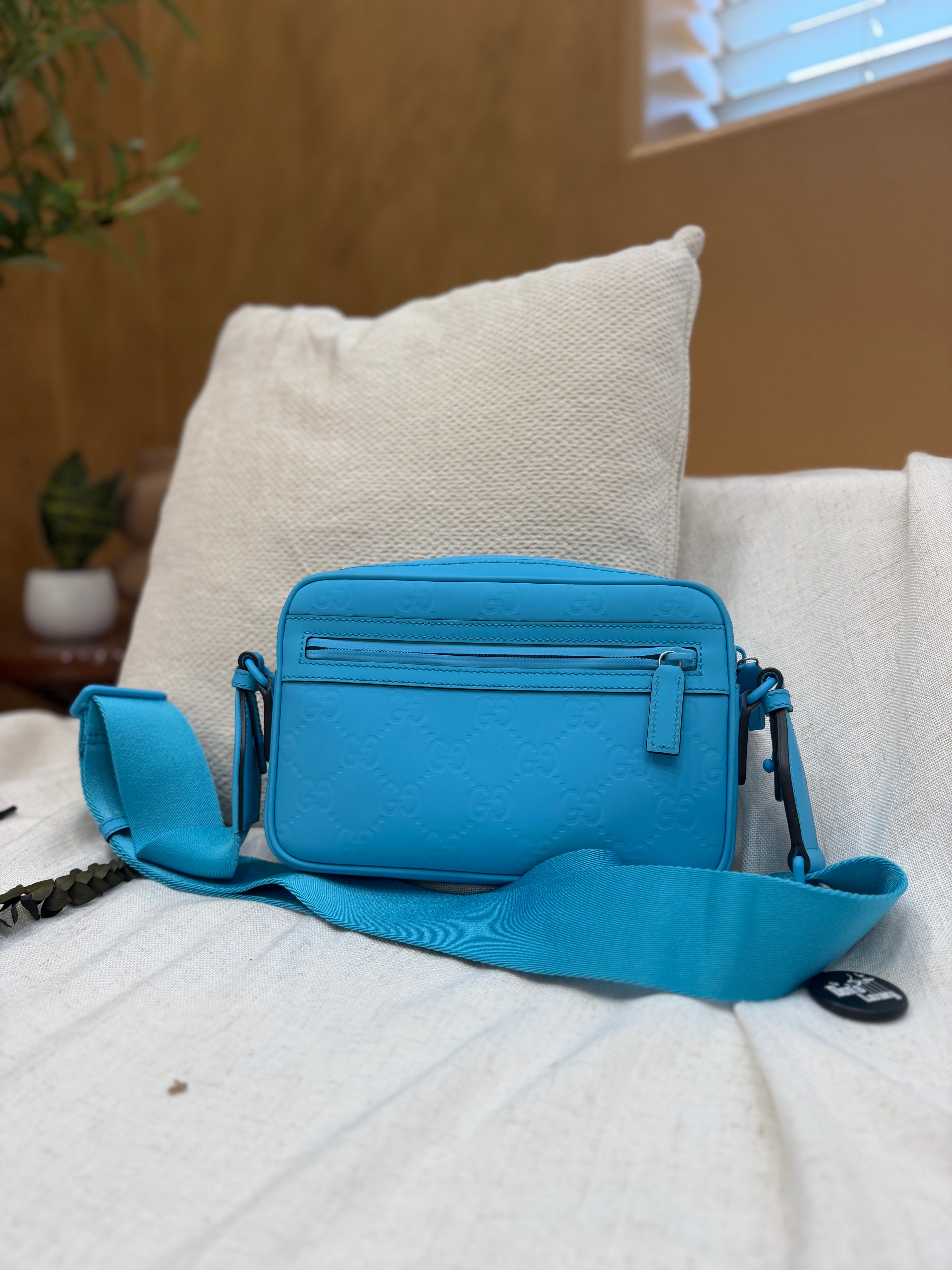 *DONS PRE-DROP* Gucci Blue Rubber Effect GG Monogram Crossbody Bag