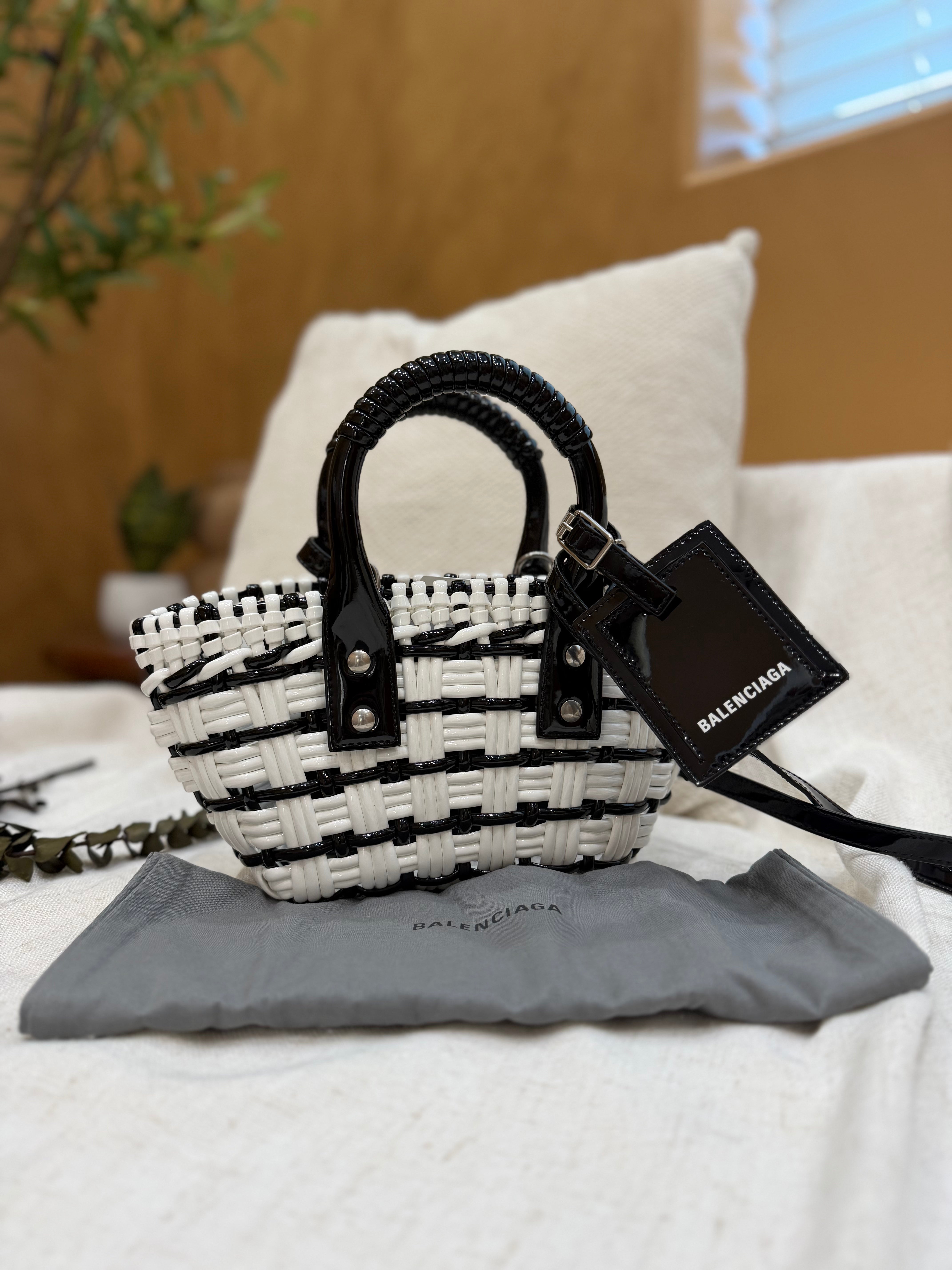 *DONS PRE-DROP* Balenciaga Black And White Faux Patent XXS Basket Bag