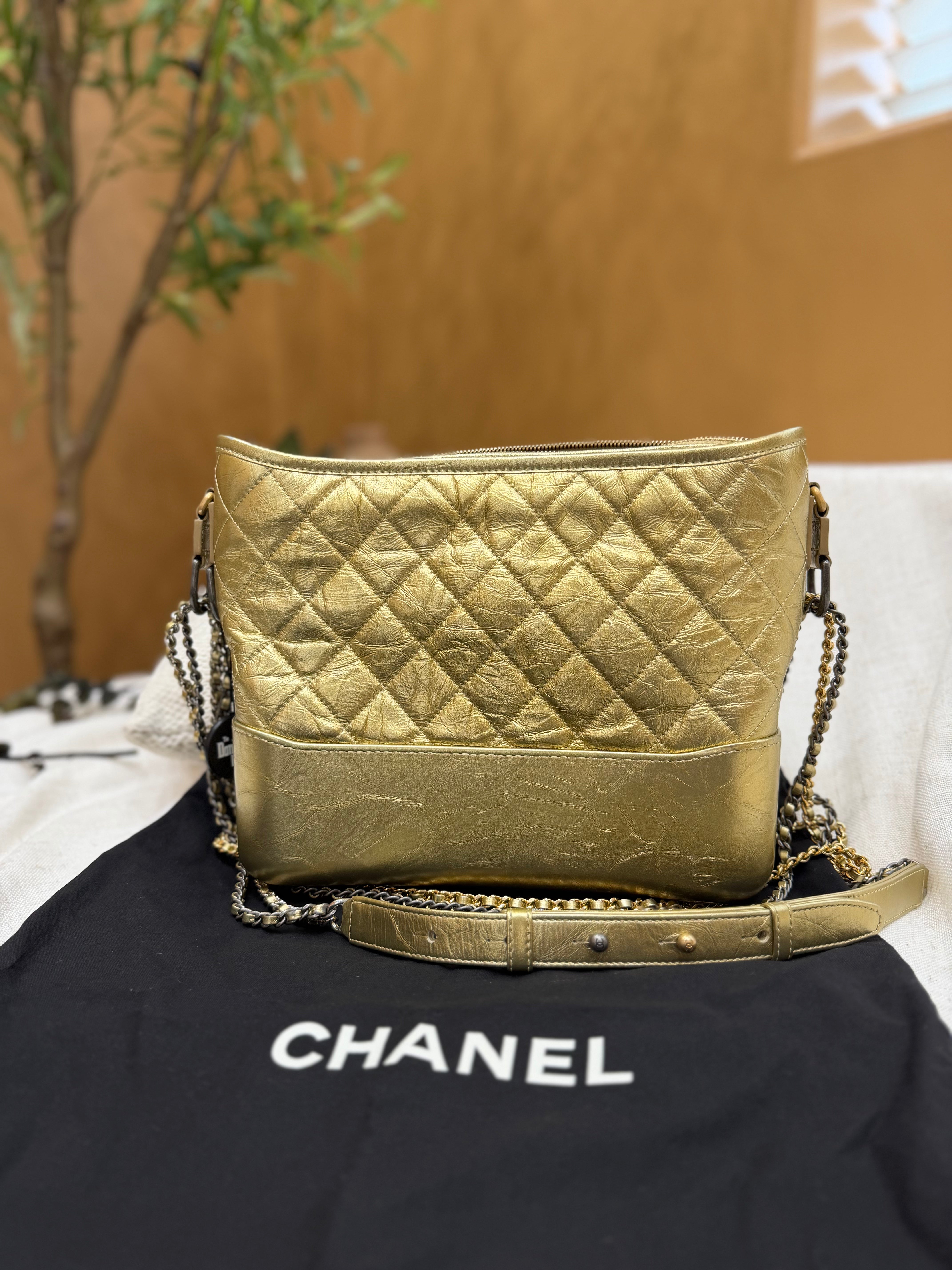 *DONS PRE-DROP* Chanel Metallic Gold Quilted Calfskin Medium Gabrielle Hobo Bag