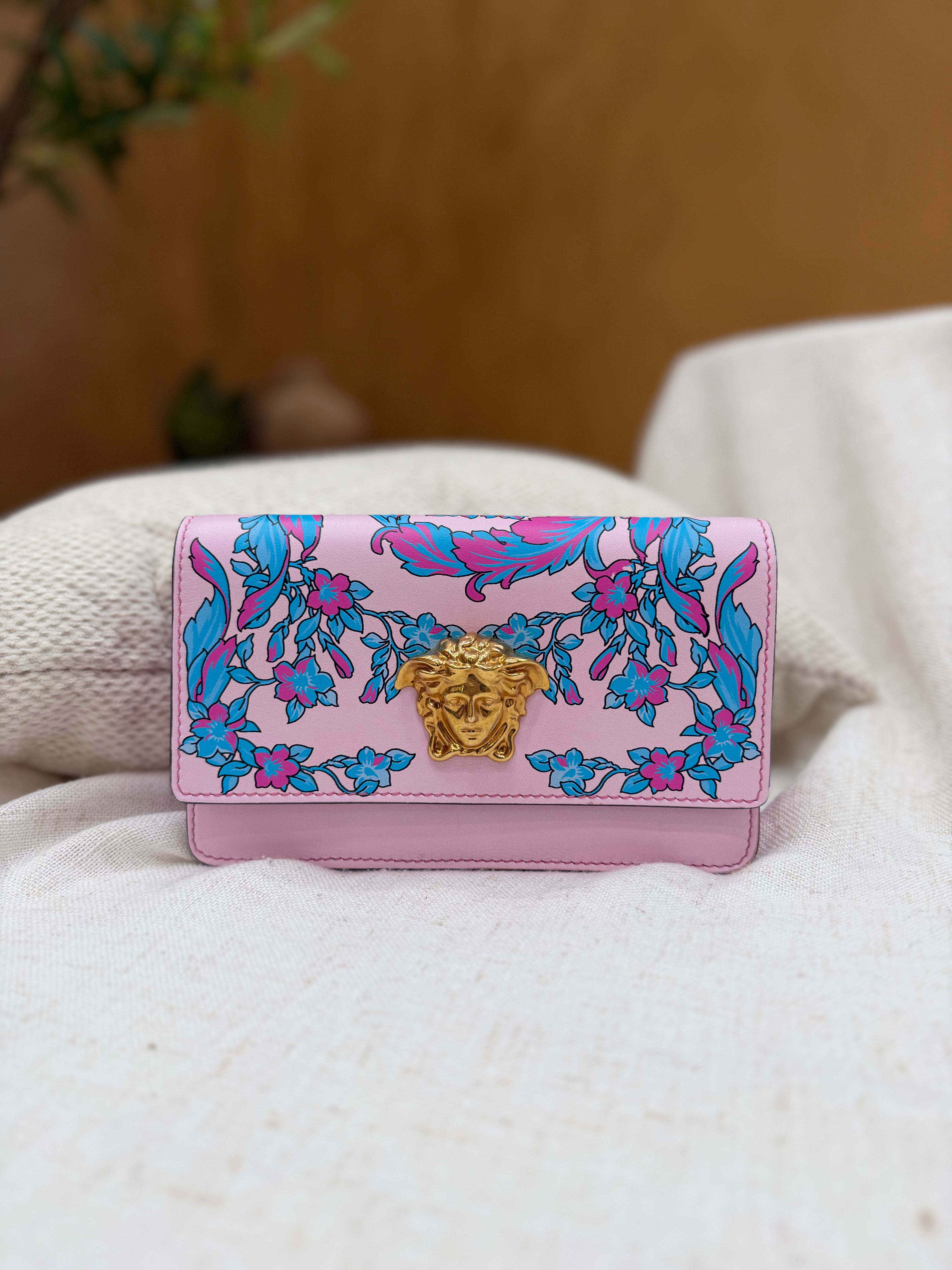 *DONS PRE-DROP*  BRAND NEW- Versace Pink Multicolor Leather Baroque Medusa Wallet on a Chain